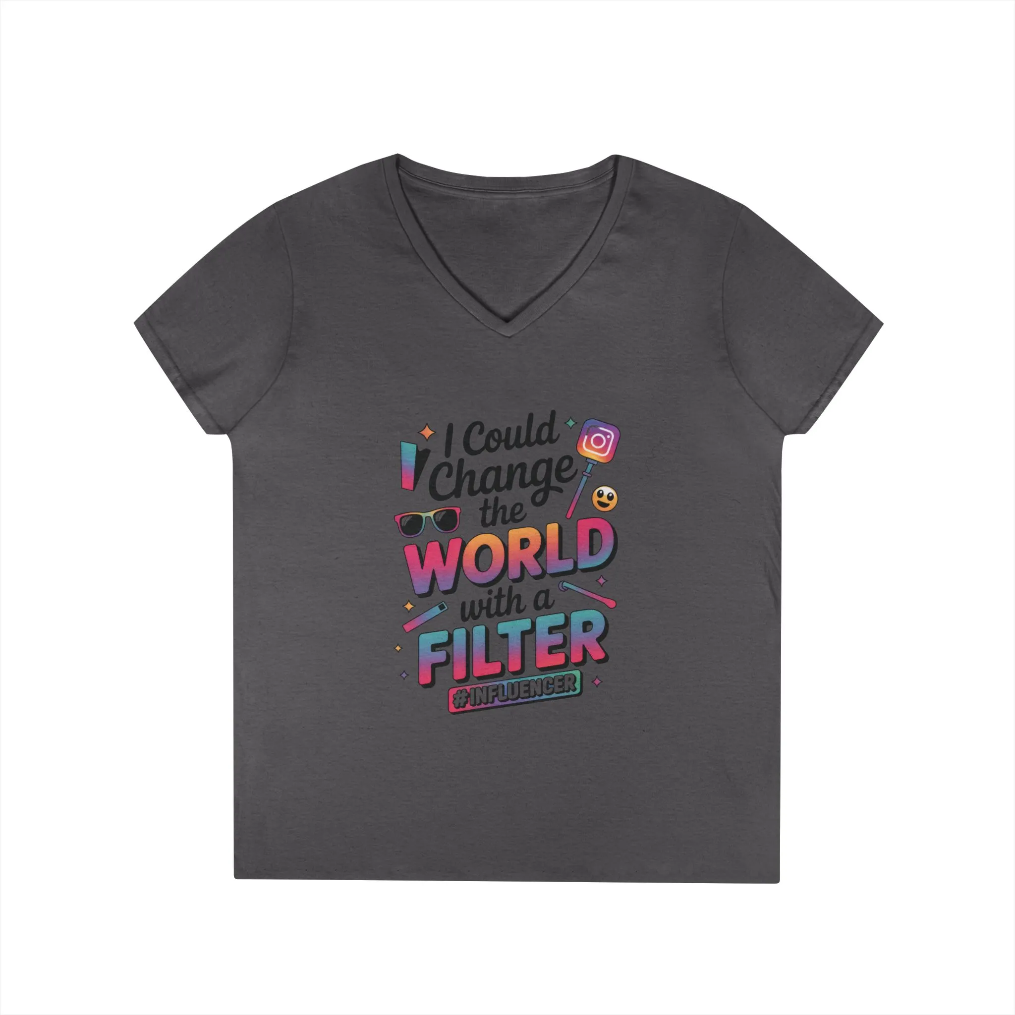 Ladies' V-Neck T-Shirt, Womens Influencer T-Shirt, Funny Social Media Graphic Tee, Cute Trendy Top - Image 16
