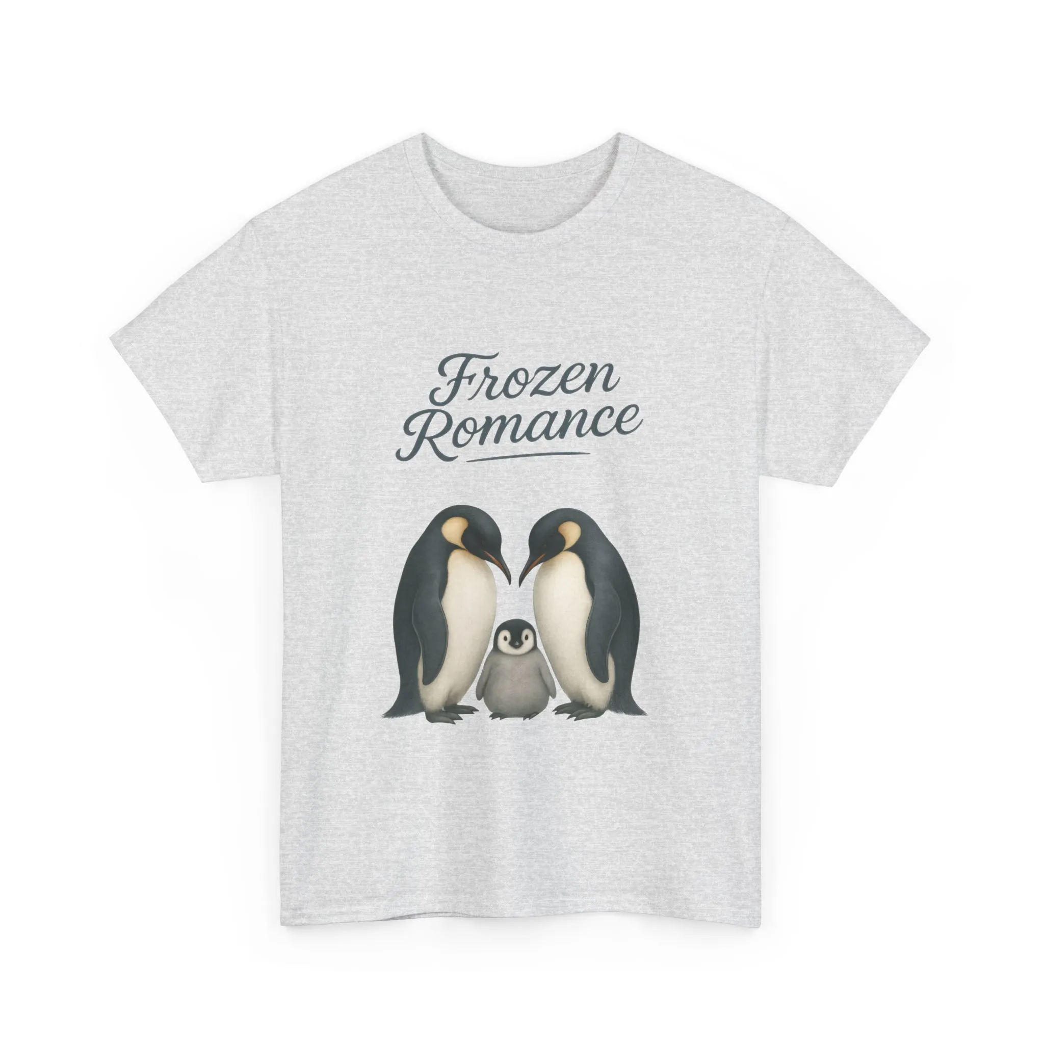 Womens Heavy Cotton Tee, Womens Frozen Romance Penguin T-Shirt, Cute Animal Graphic Tee, Love Birds Shirt Gift - Image 4