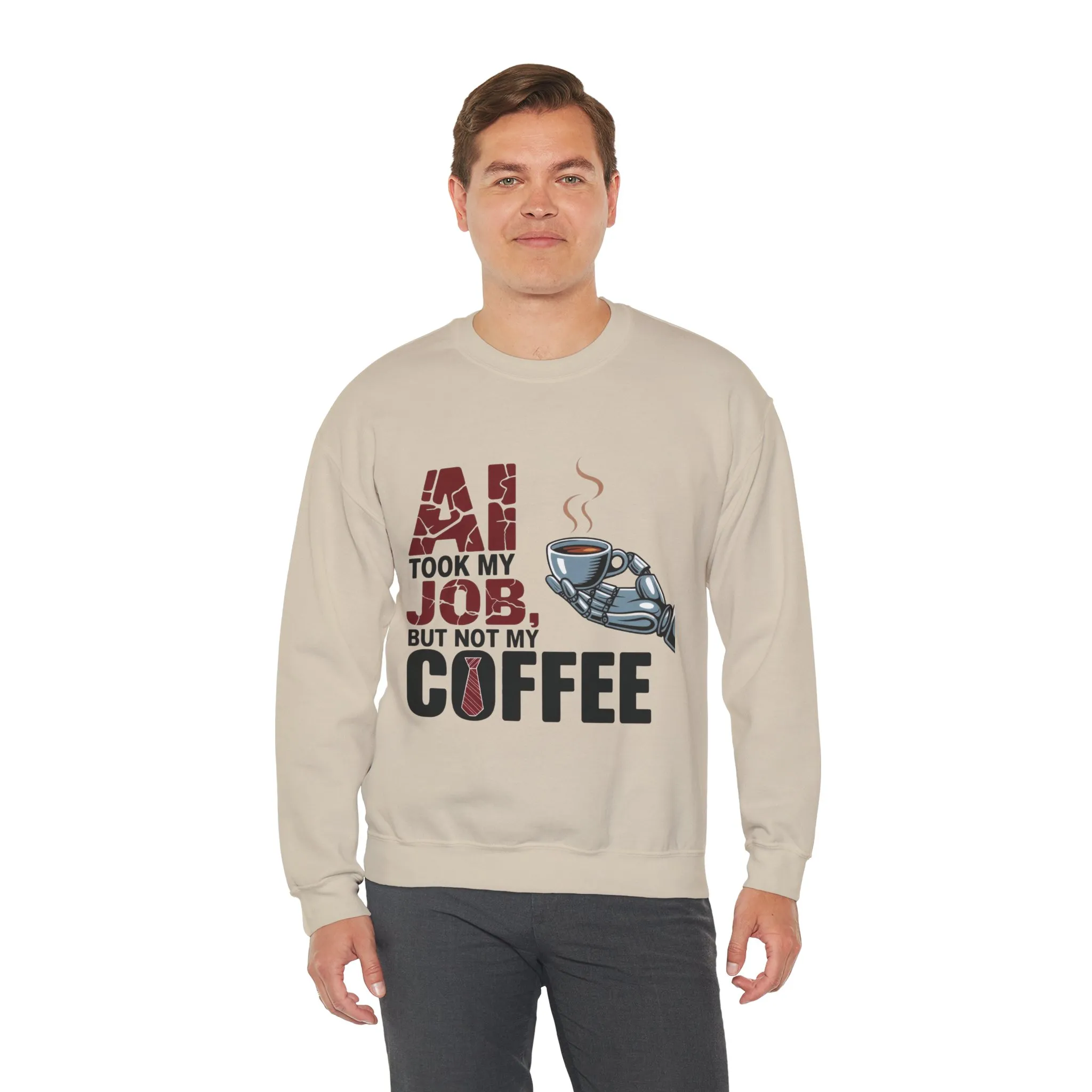 Men's AI Coffee Sweatshirt, Funny Robot Humor Pullover, Geek Sarcastic Job Joke Top, Men's Heavy Blend™ Crewneck Sweatshirt, Office Humor - Image 9