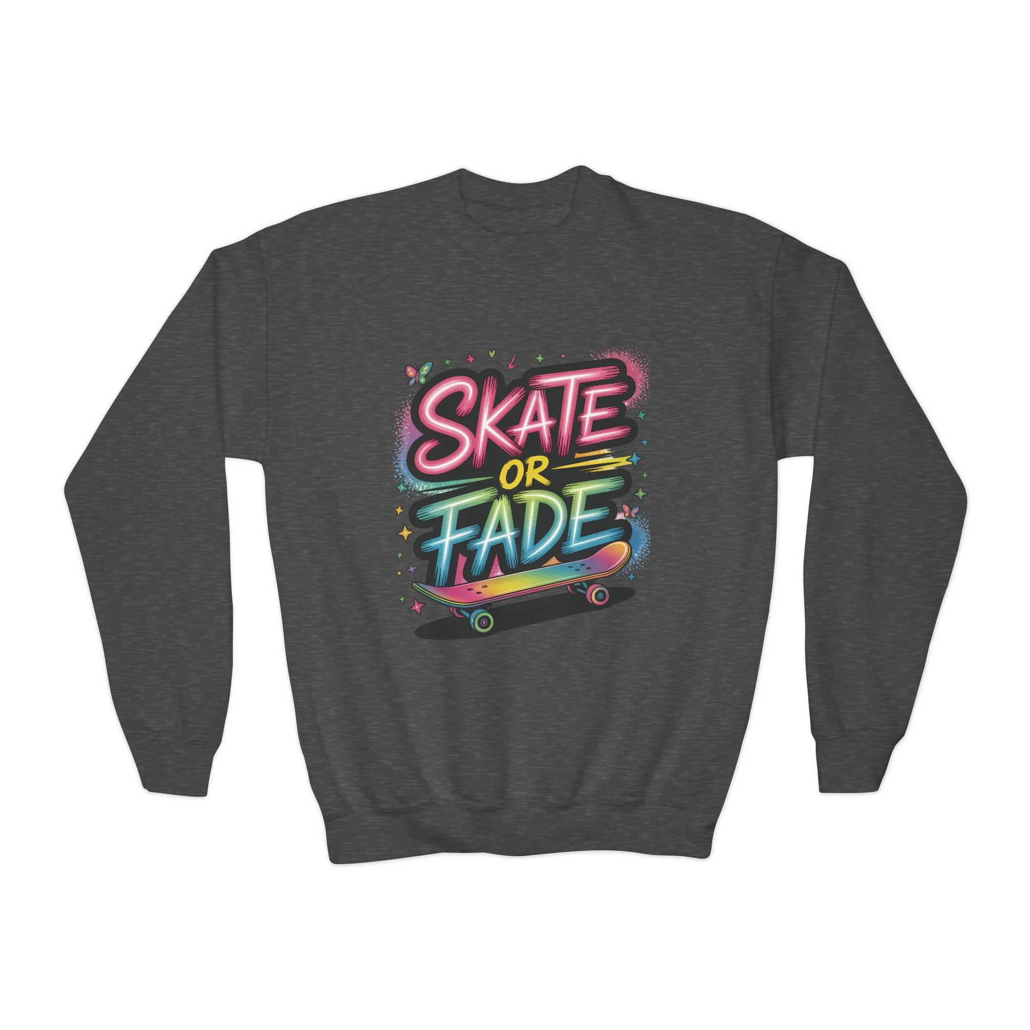 Youth Crewneck Sweatshirt, Skate Or Fade Girls Sweatshirt, Colorful Graffiti Skateboarding Crewneck Sweatshirt, Youth Streetwear Gift - Image 11