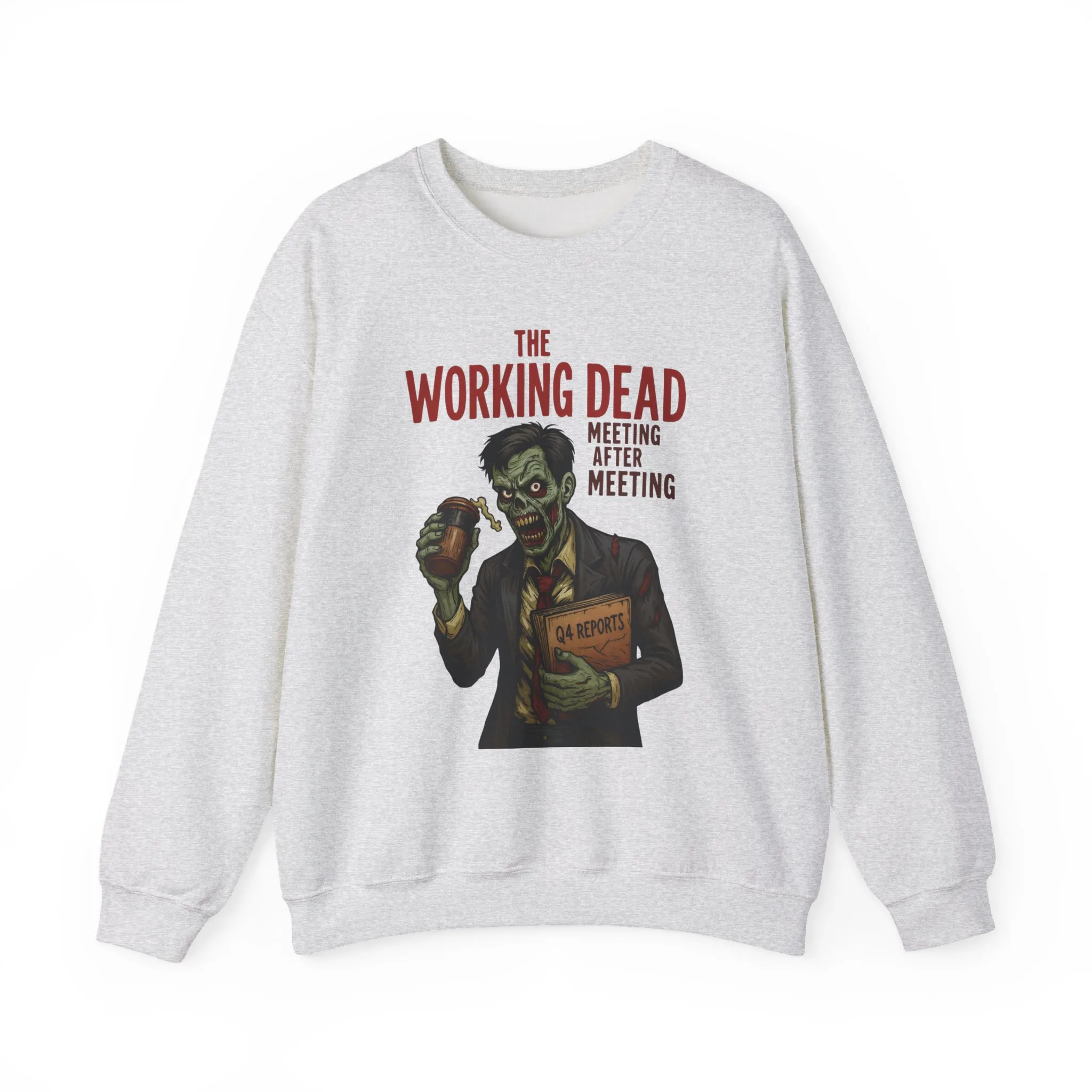 The Working Dead Men's Funny Zombie Sweatshirt, Office Humor Crewneck, Halloween Work Top - Image 6