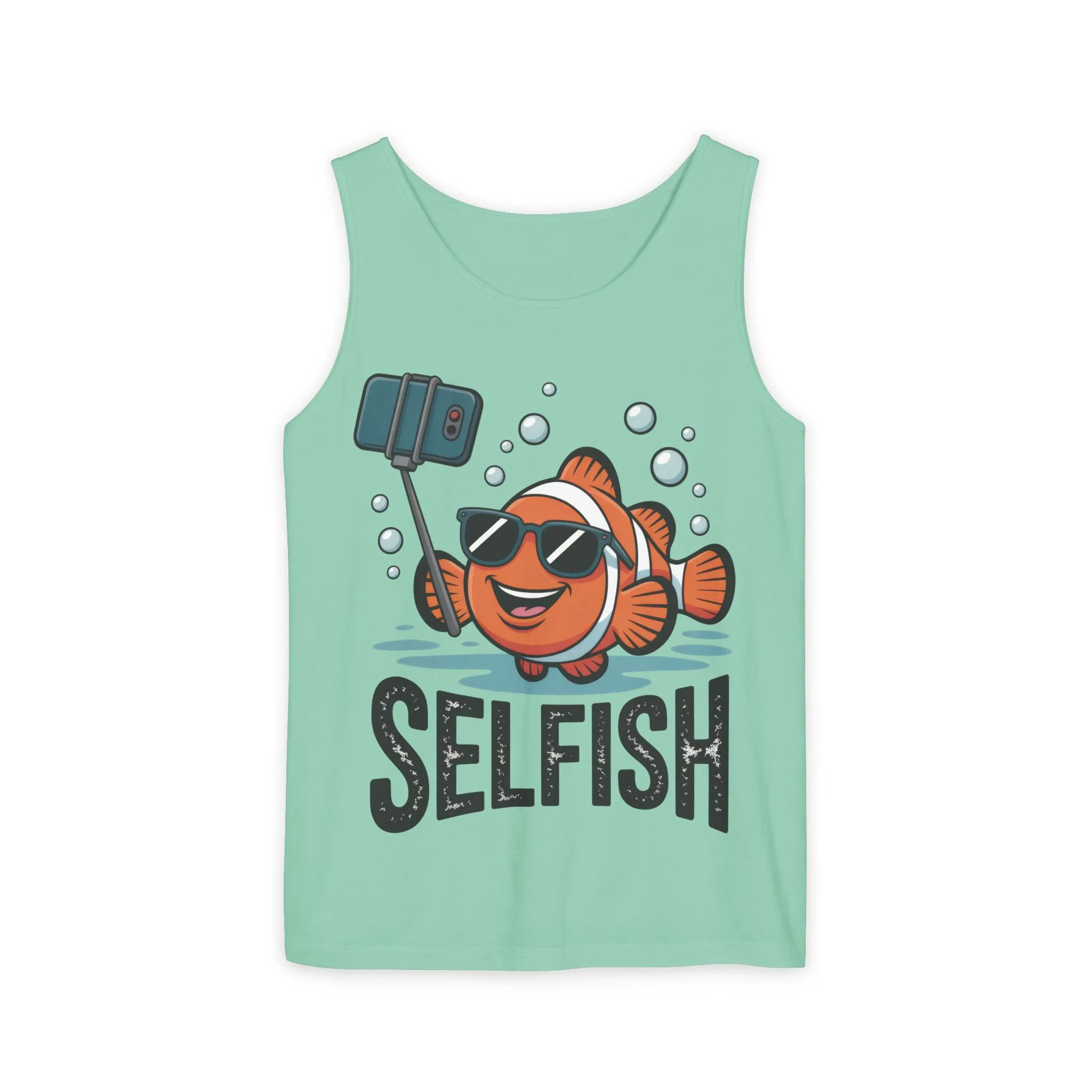 Mens Garment-Dyed Tank Top, Mens Selfish Funny Fish Tank Top, Cute Selfie Graphic Shirt, Ocean Humor Top - Image 2