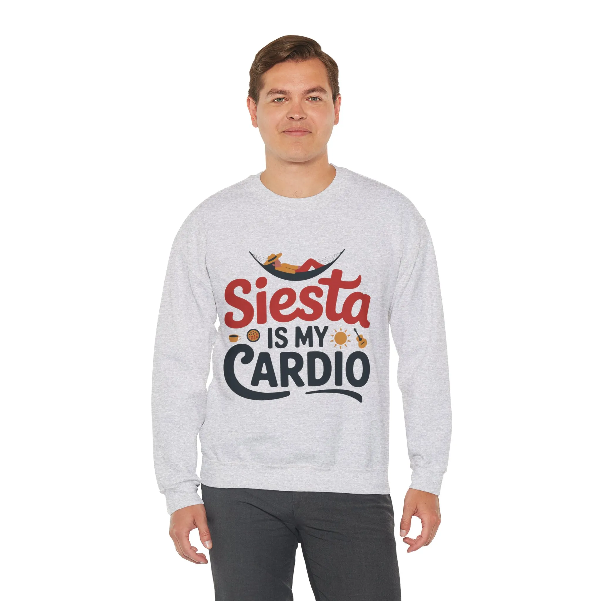 Mens Heavy Blend™ Crewneck Sweatshirt, Siesta Is My Cardio Funny Mens Sweatshirt Spain Gift - Image 3