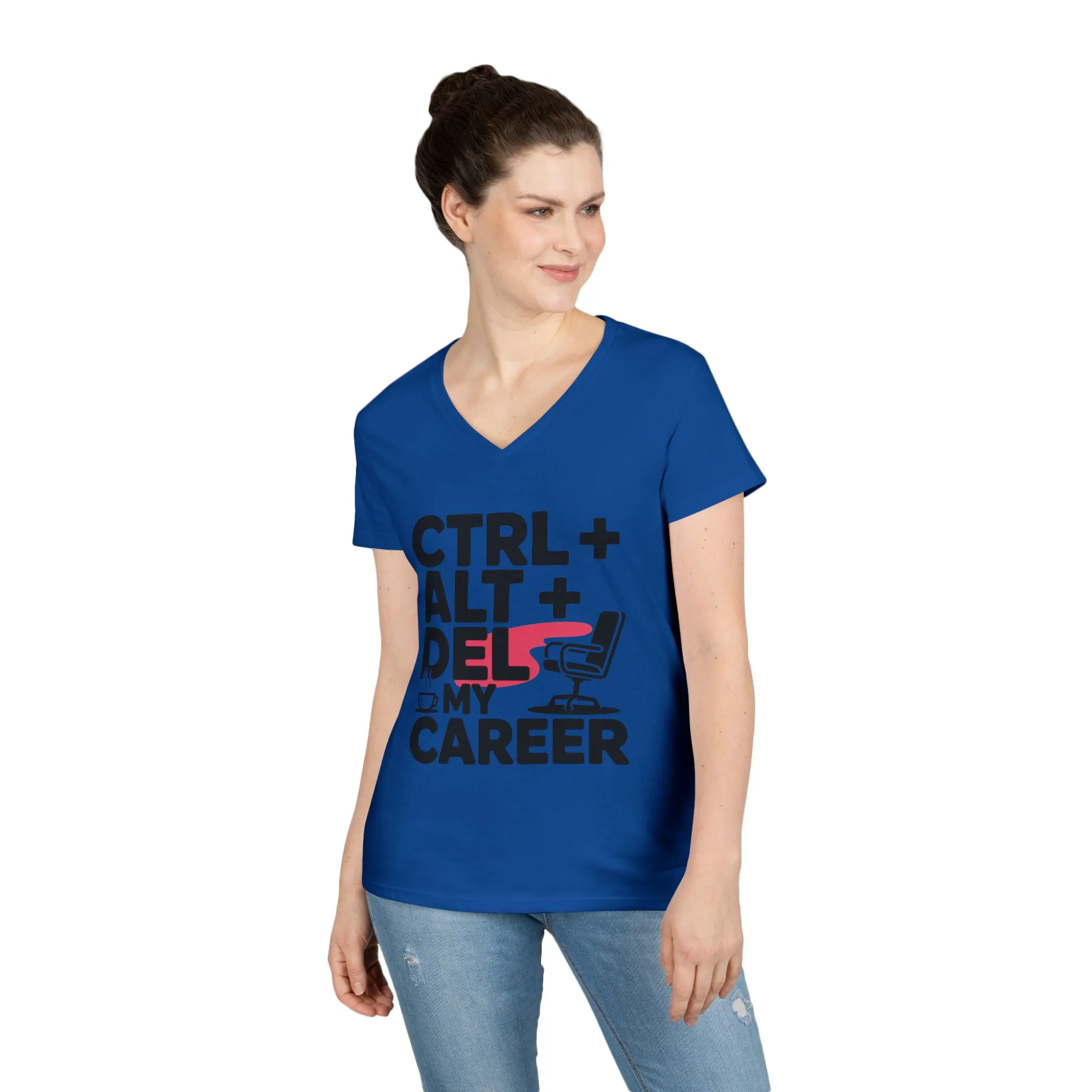 Ladies' V-Neck T-Shirt, Women's Funny T-Shirt, Ctrl Alt Del My Career Graphic Tee, Sarcastic Work Shirt for Her - Image 18