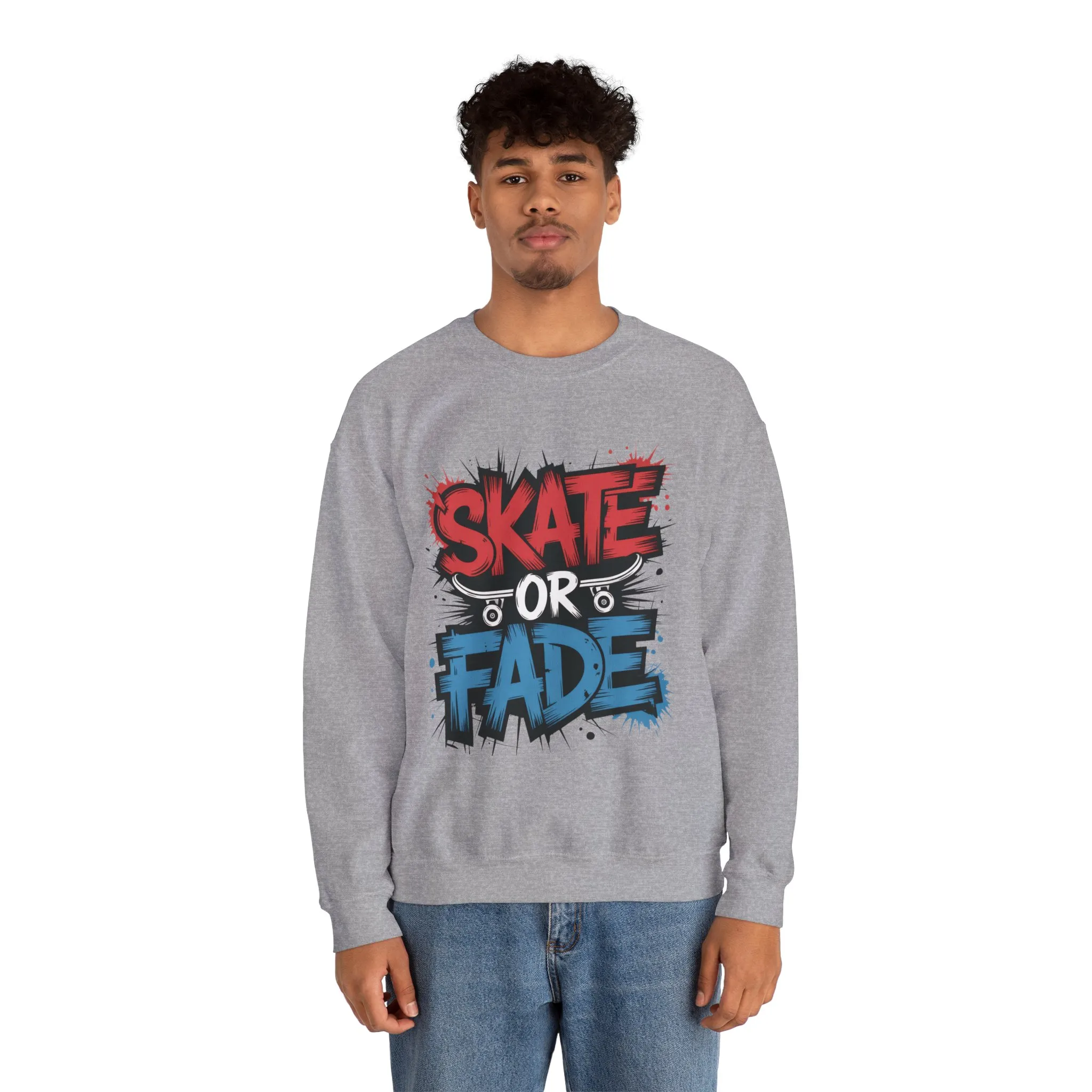 Skate Or Fade Men's Crewneck Sweatshirt, Graffiti Skateboarding Pullover, Urban Streetwear Top, Men's Heavy Blend™ Crewneck Sweatshirt - Image 8