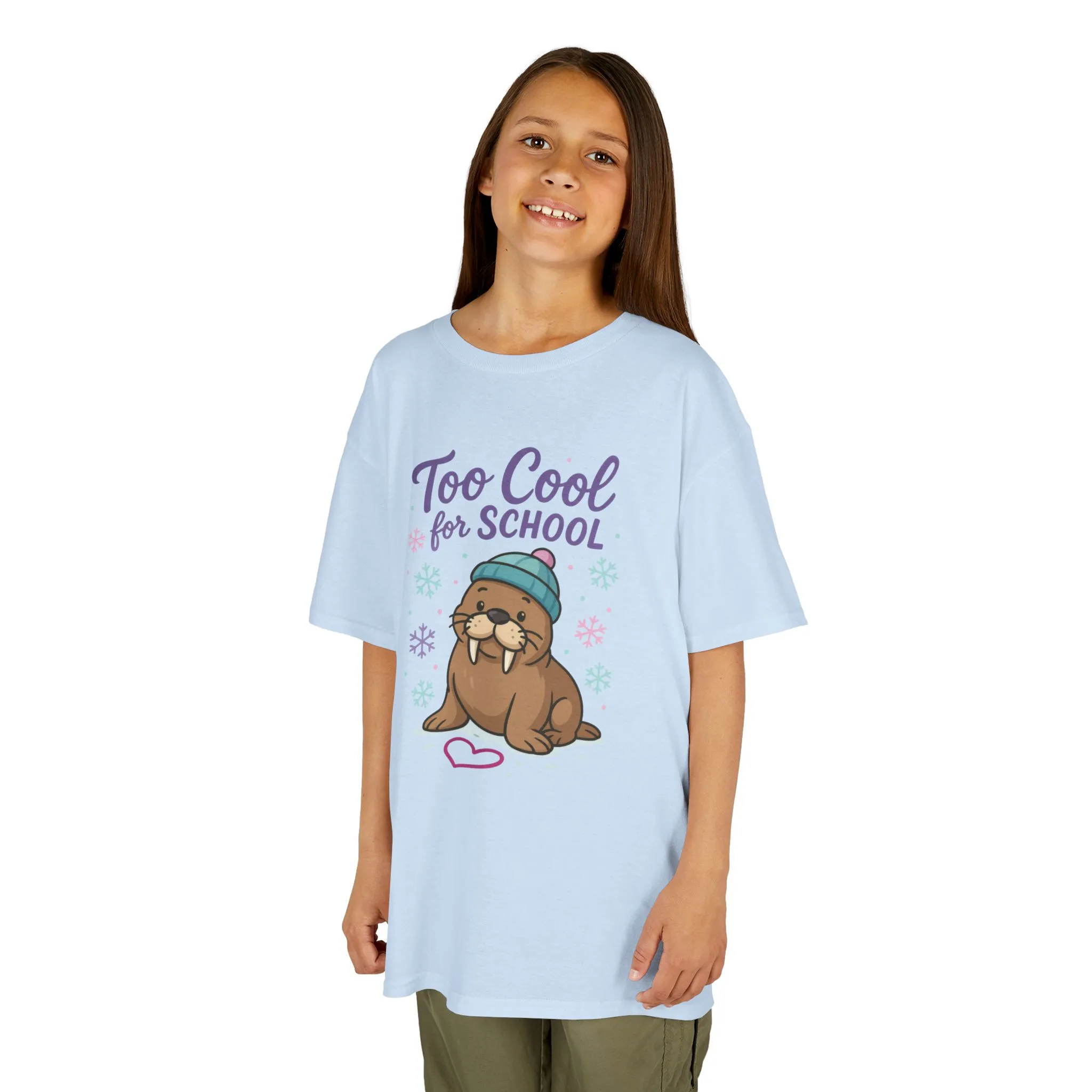 Kids Heavy Cotton™ Tee, Kids Too Cool for School Walrus T-Shirt, Cute Animal Graphic Tee, Funny Winter Shirt - Image 11