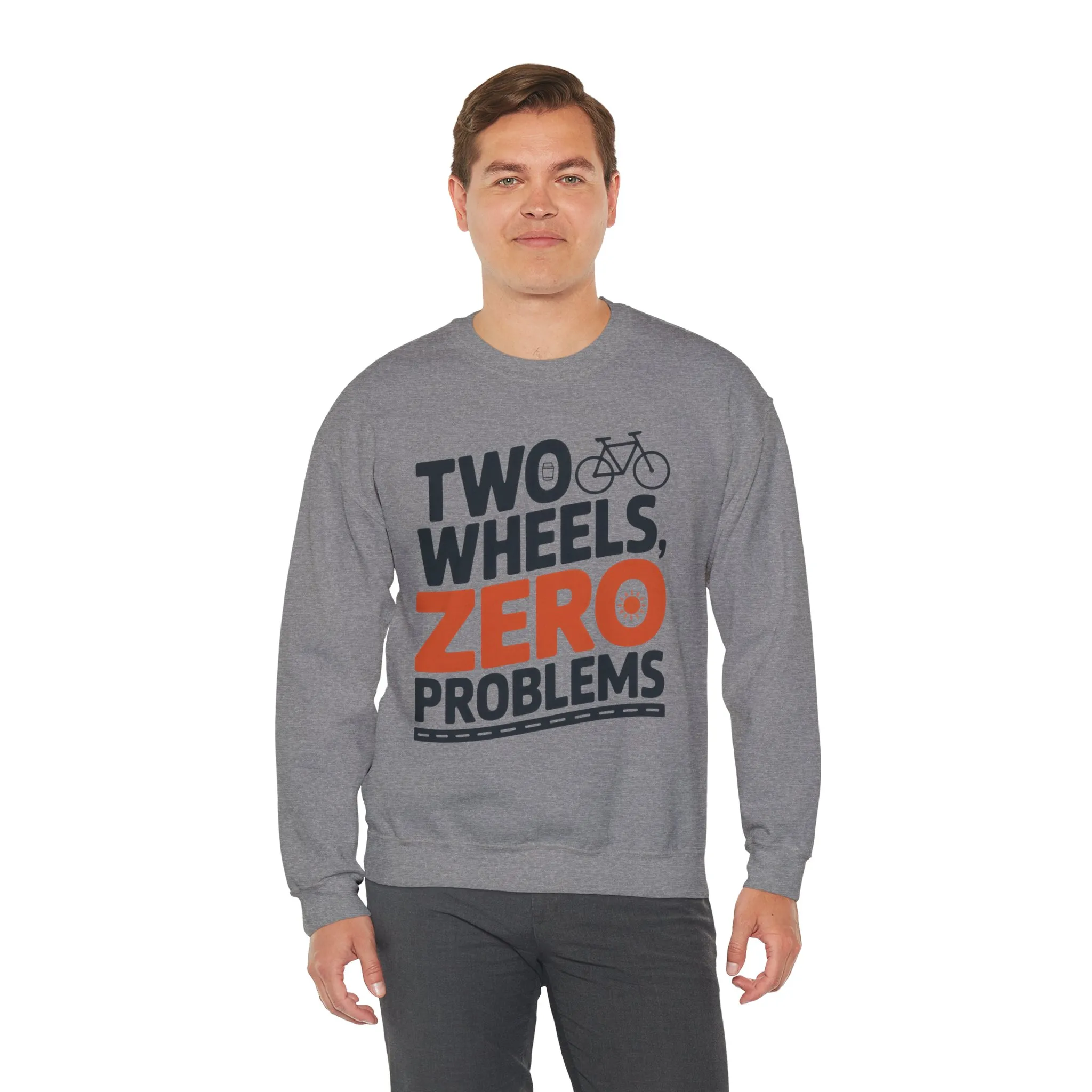 Mens Heavy Blend™ Crewneck Sweatshirt, Two Wheels Zero Problems Mens Casual Biker Sweatshirt, Gift for Cyclists - Image 3