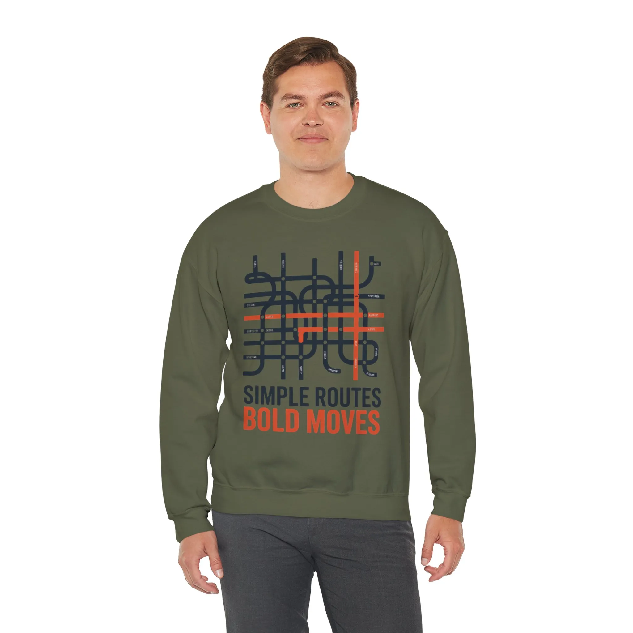 Mens Heavy Blend™ Crewneck Sweatshirt, Simple Routes Bold Moves Sweatshirt, Minimalist Metro Map Graphic Pullover - Image 16