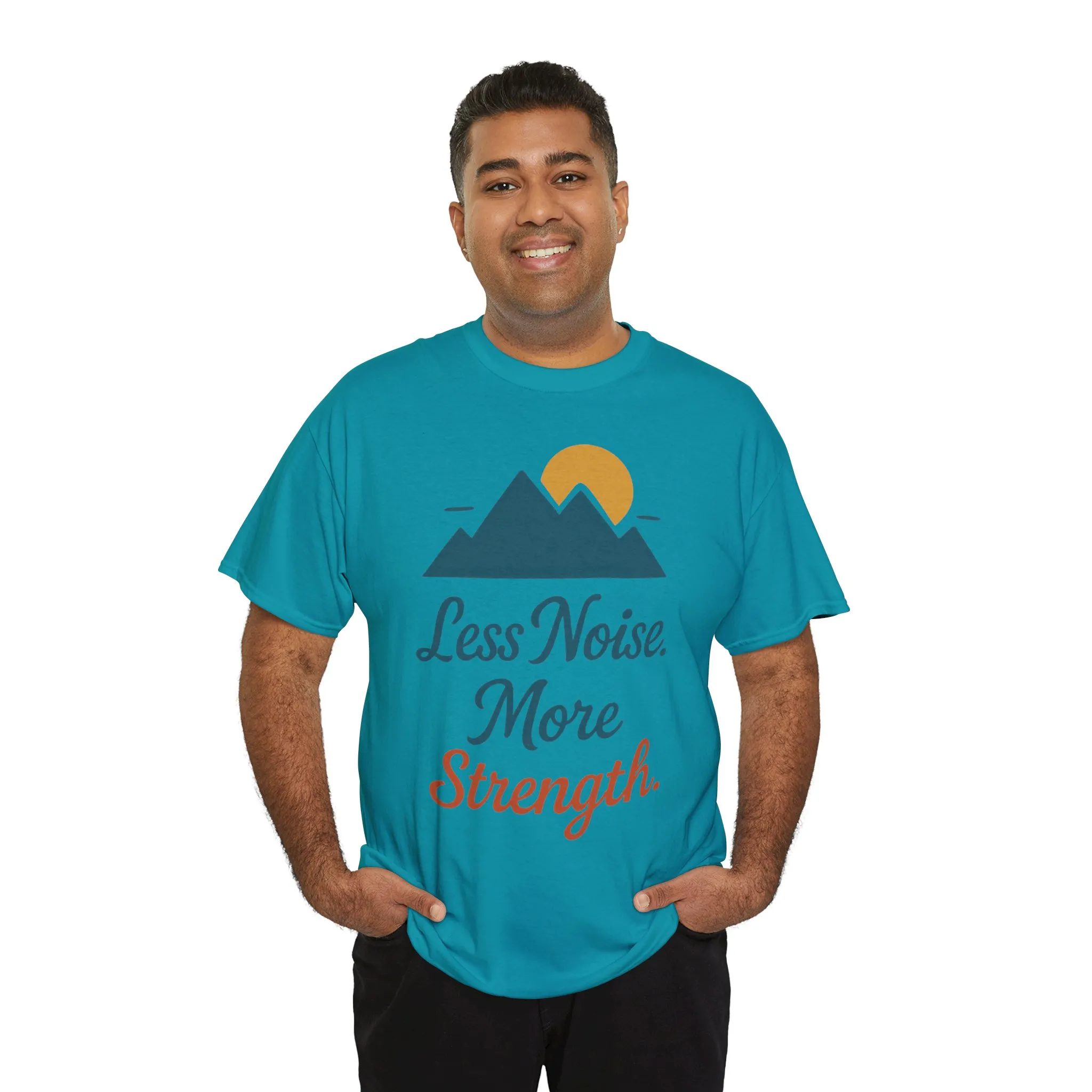 Mens Less Noise More Strength Mountain T-Shirt, Motivational Gym Hiking Tee - Image 24
