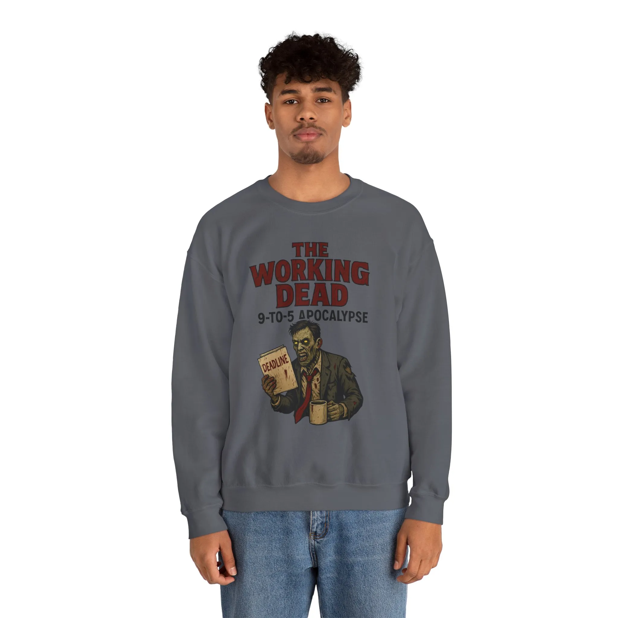 Men's The Working Dead 9-to-5 Apocalypse Sweatshirt, Funny Office Zombie Horror Pullover, Halloween Zombie Work Top - Image 23