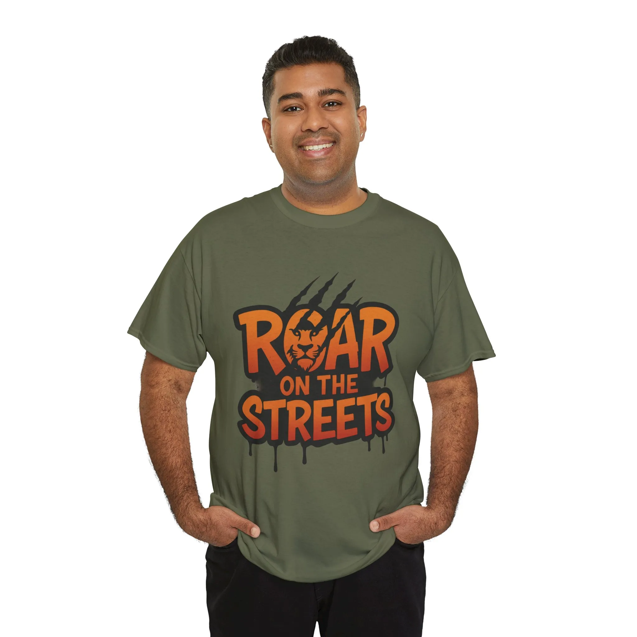 Roar on the Streets Lion Graphic Mens Urban T-Shirt, Lion Shirt - Image 9