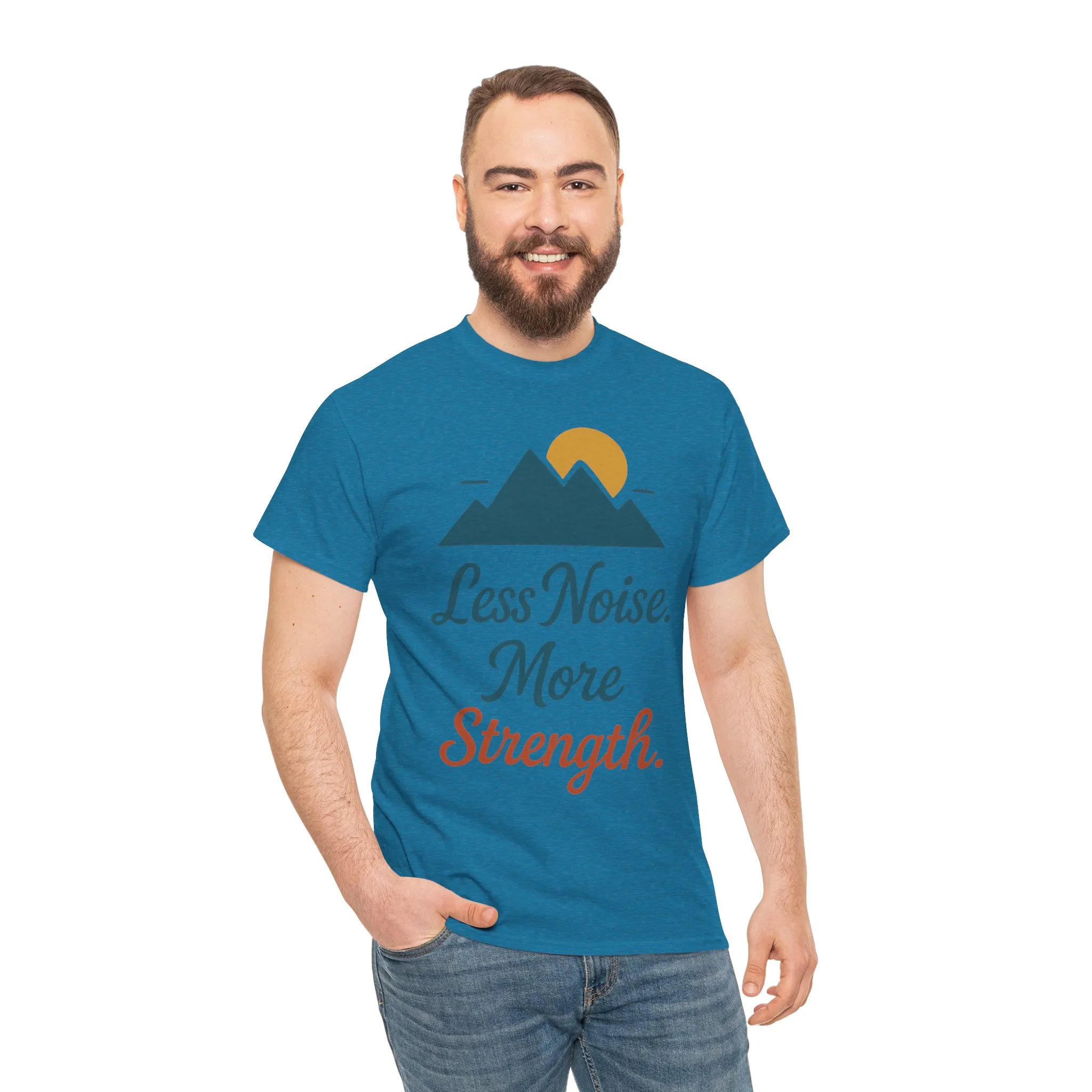 Mens Less Noise More Strength Mountain T-Shirt, Motivational Gym Hiking Tee - Image 26
