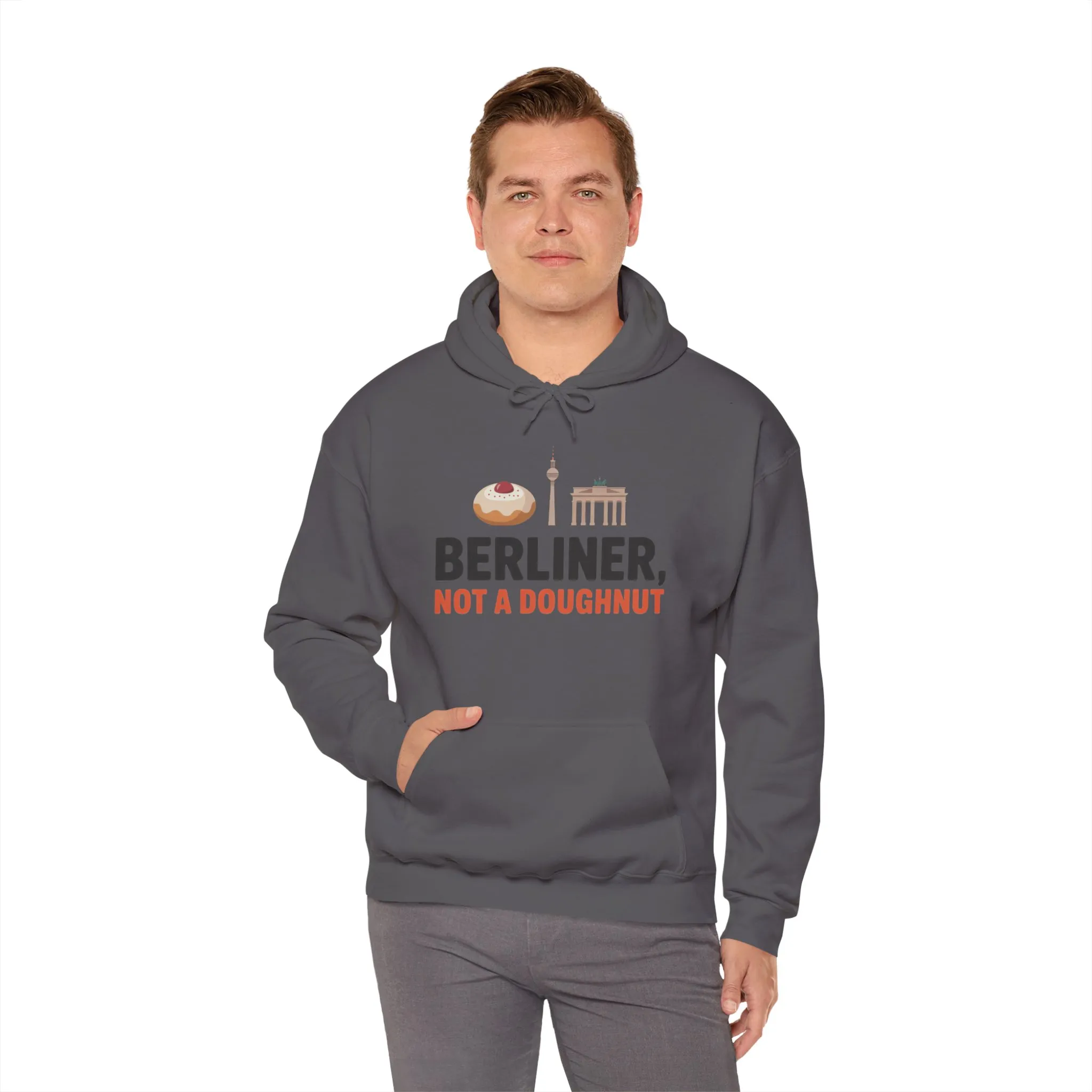 Mens Heavy Blend™ Hooded Sweatshirt, Berliner Not a Doughnut Funny Berlin Hoodie for Men - Image 4