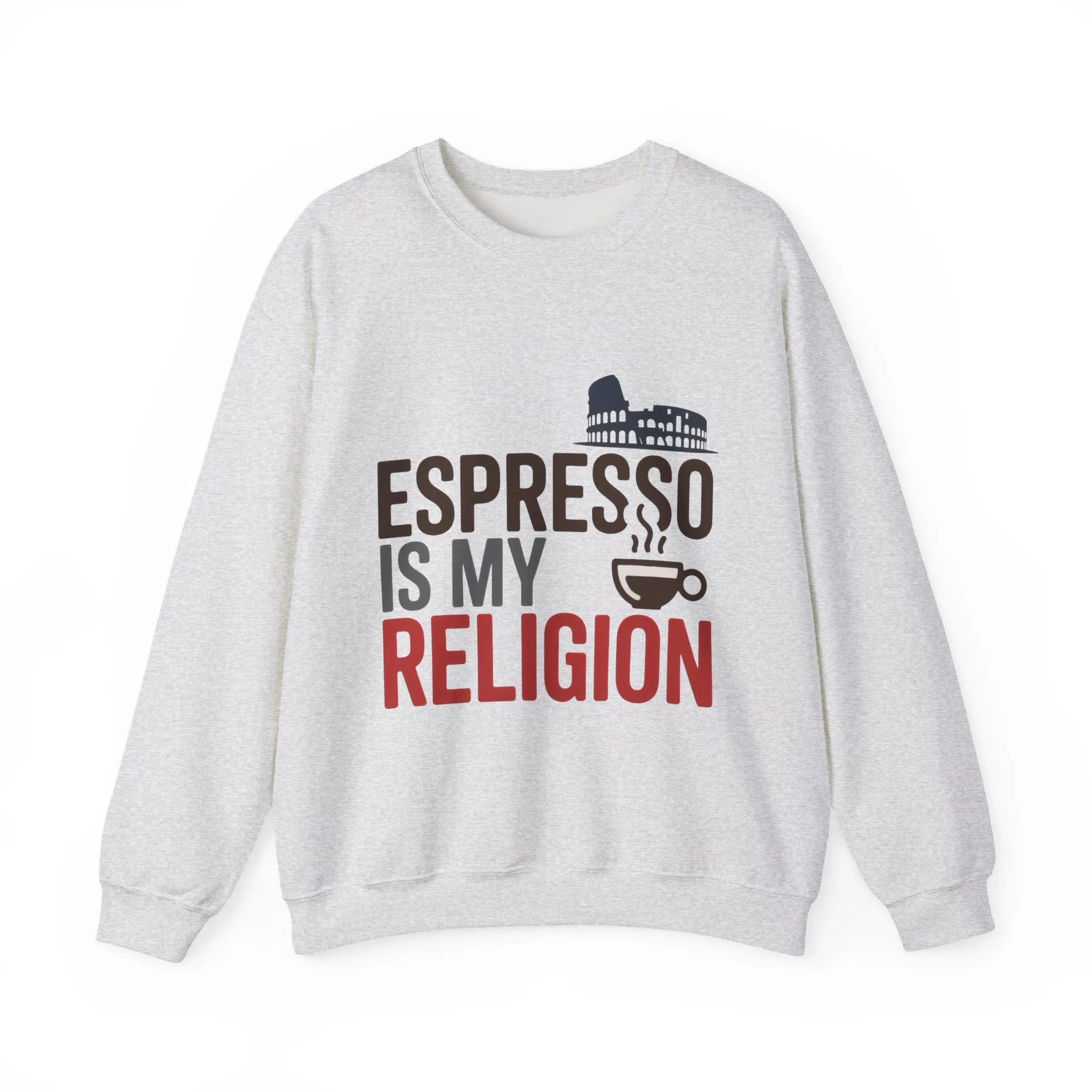 Mens Heavy Blend™ Crewneck Sweatshirt, Espresso Is My Religion Coffee Rome Mens Sweatshirt, Barista Gift, Coffee Lover Gift - Image 4