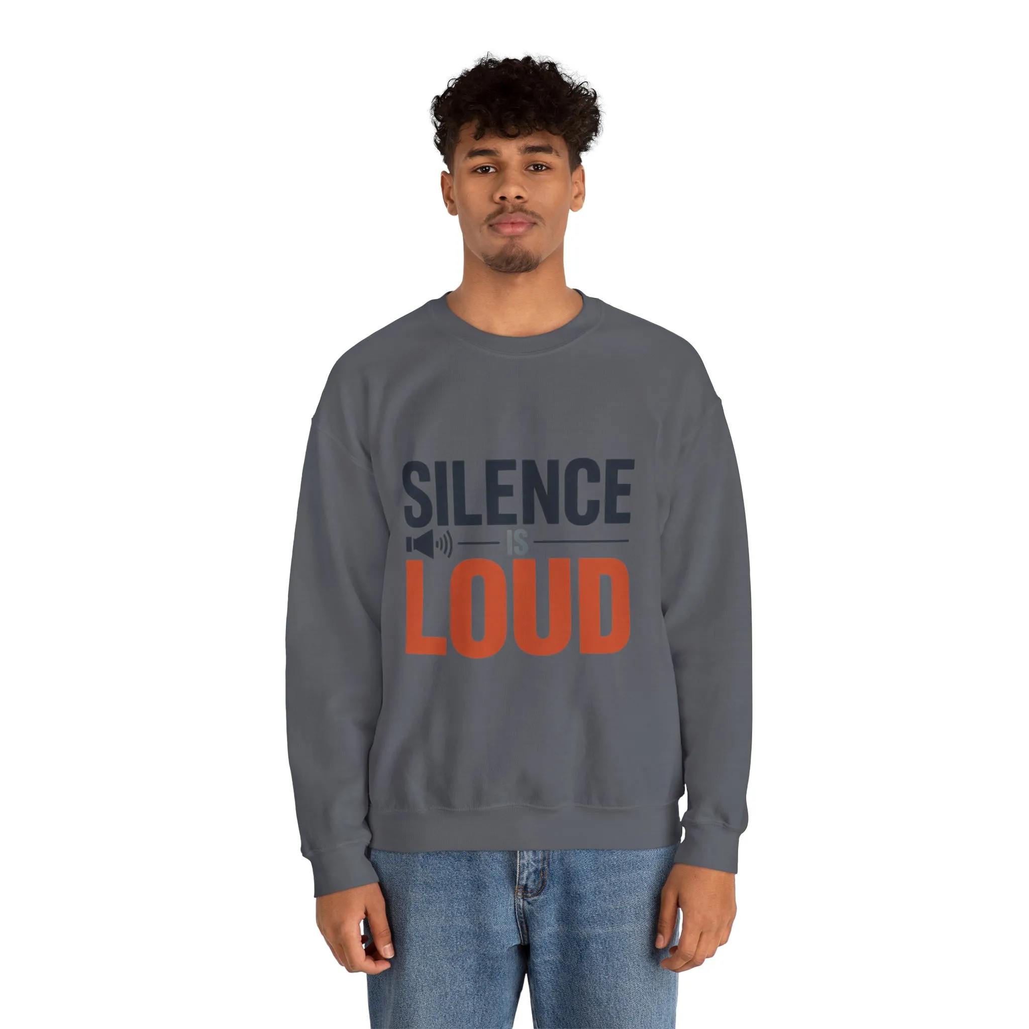 Mens Heavy Blend™ Crewneck Sweatshirt, Silence Is Loud Motivational Mens Sweatshirt - Image 17