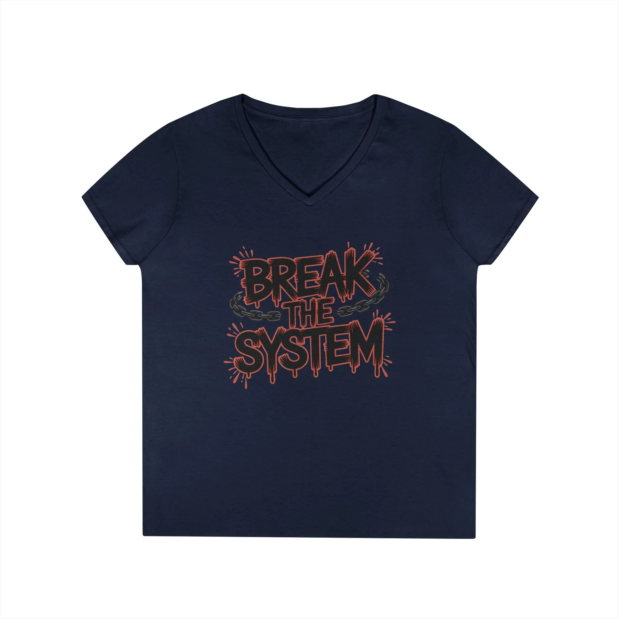 Ladies' V-Neck T-Shirt, Women's Graphic Tee, Break the System Shirt, Feminist Protest T-Shirt, Streetwear Gift for Her - Image 16