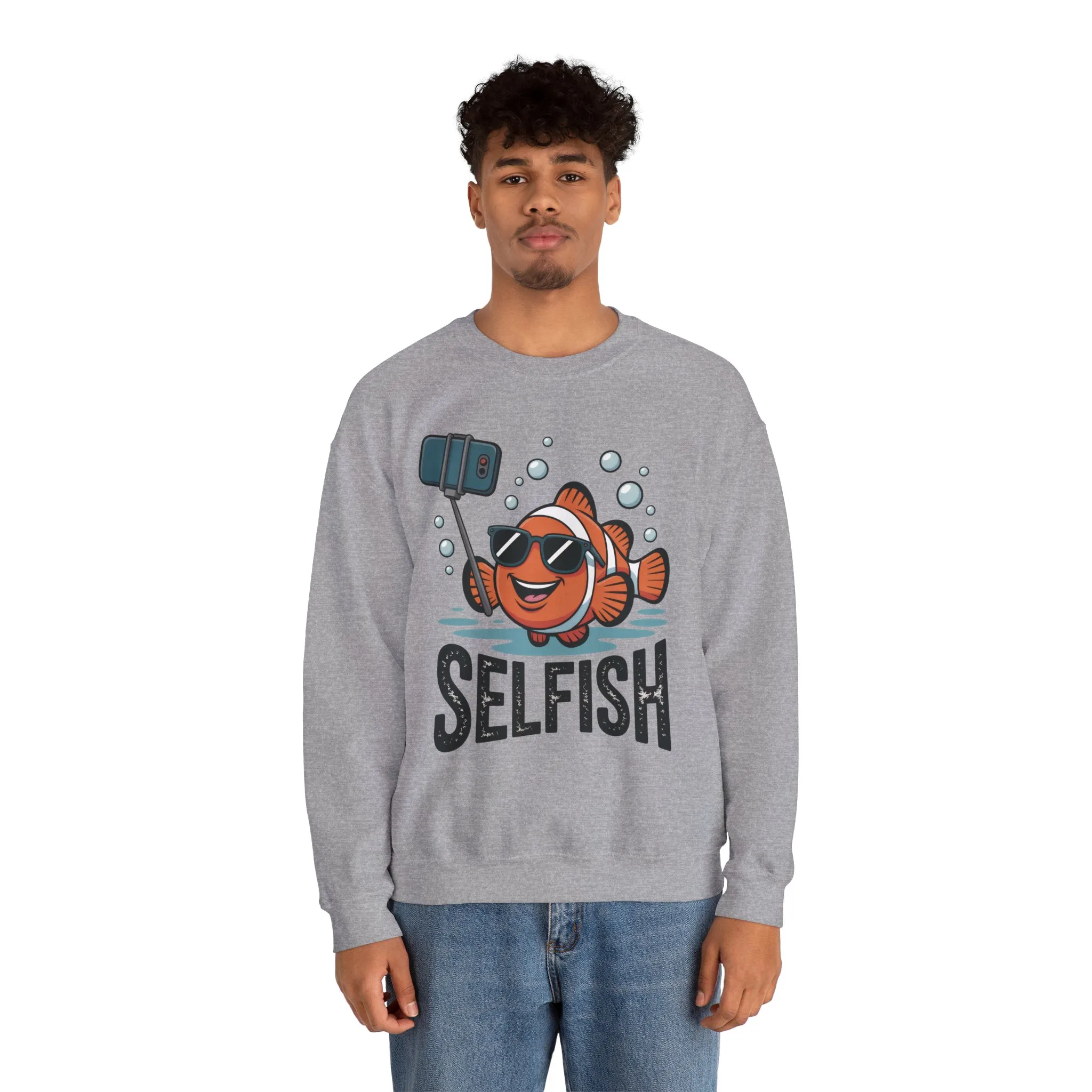 Unisex Heavy Blend™ Crewneck Sweatshirt, Mens Selfish Funny Fish Sweatshirt, Cute Selfie Pullover, Ocean Humor Top - Image 11