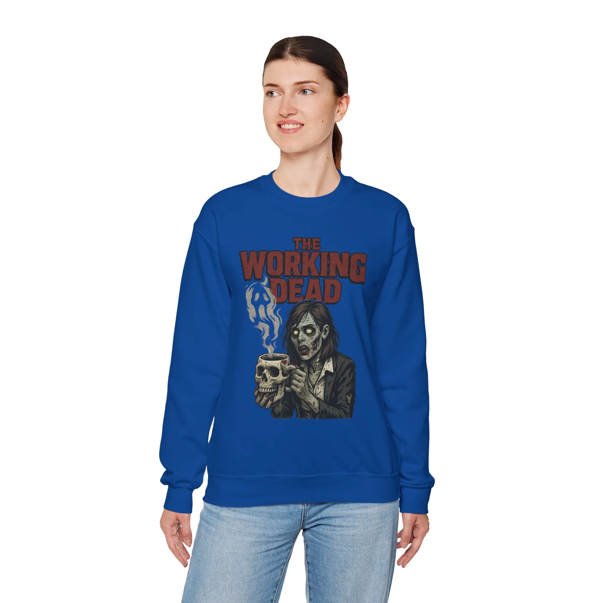 The Working Dead Women's Zombie Sweatshirt, Halloween Zombie Top, Work Humor Sweatshirt, Women's Heavy Blend™ Crewneck Sweatshirt - Image 18