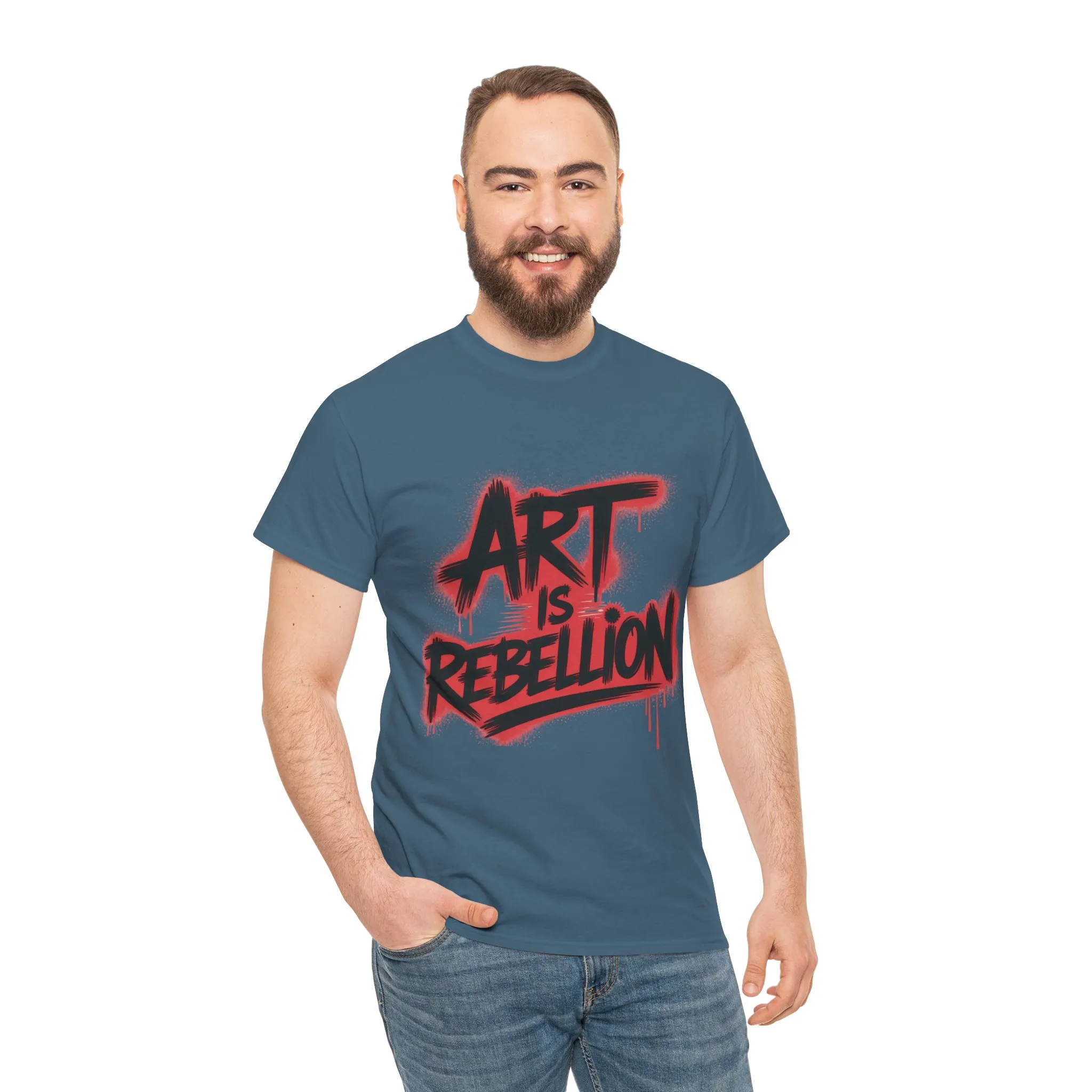 Men's Heavy Cotton Tee, Art Is Rebellion Men's T-Shirt, Graffiti Street Art Graphic Tee, Urban Skate Punk Style Shirt - Image 14
