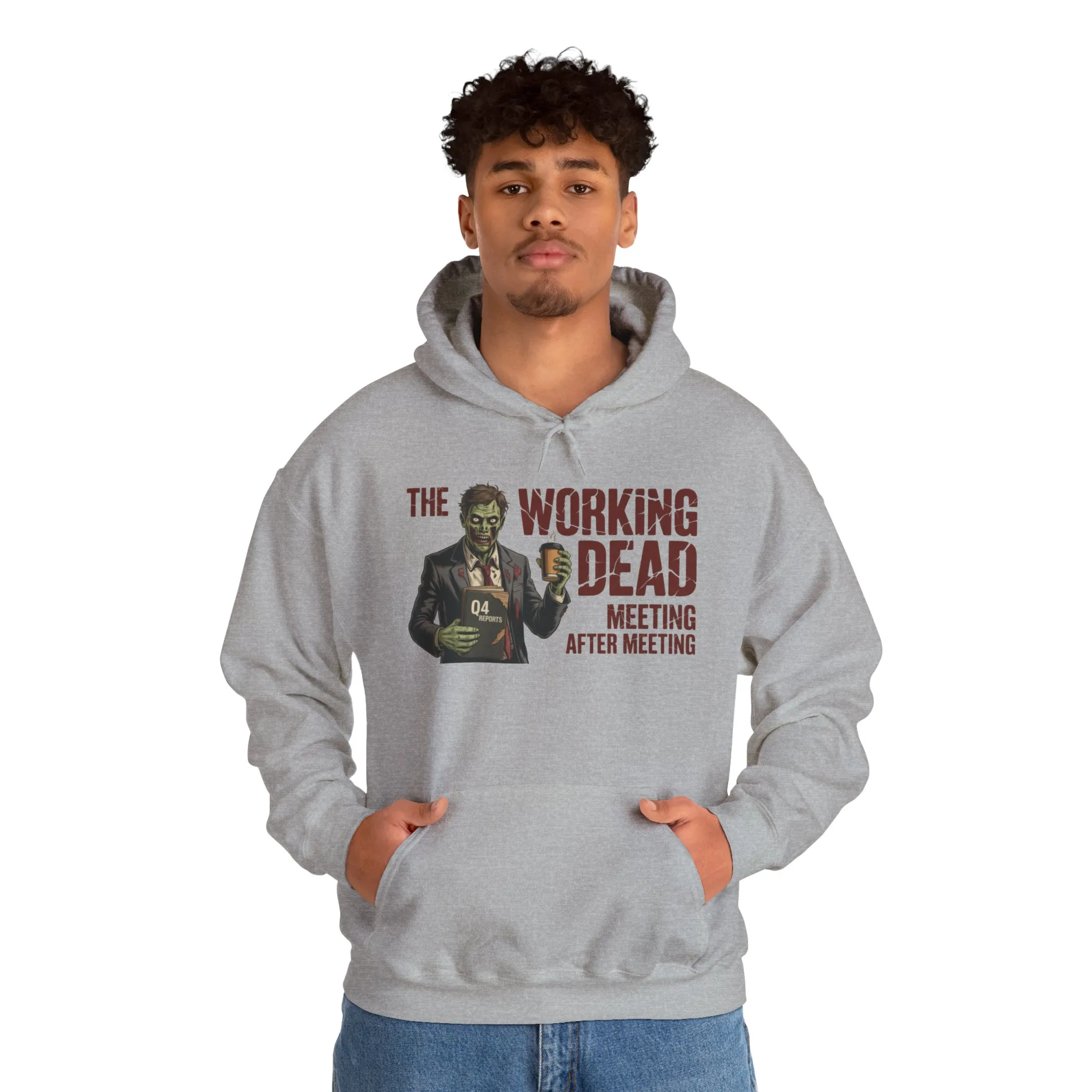 The Working Dead Men's Zombie Hoodie, Funny Office Meeting Sweatshirt, Men's Heavy Blend™ Hooded Sweatshirt, Halloween Work Humor Zombie top - Image 11