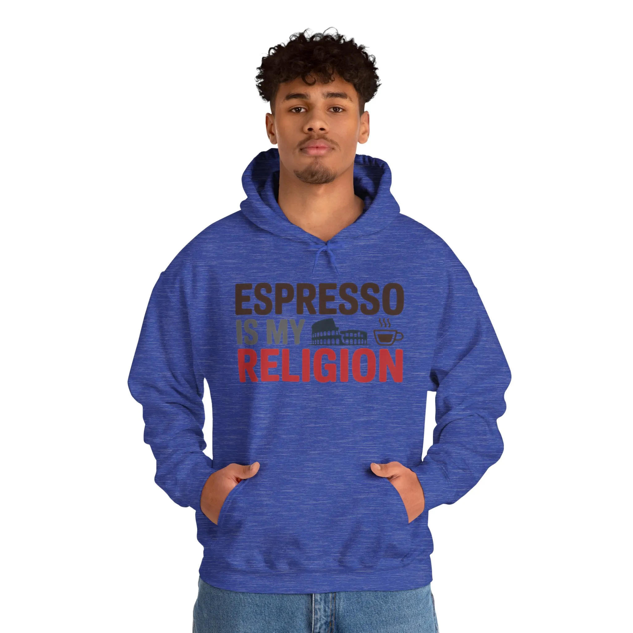 Mens Heavy Blend™ Hooded Sweatshirt, Espresso Is My Religion Coffee Rome Mens Hoodie - Image 15