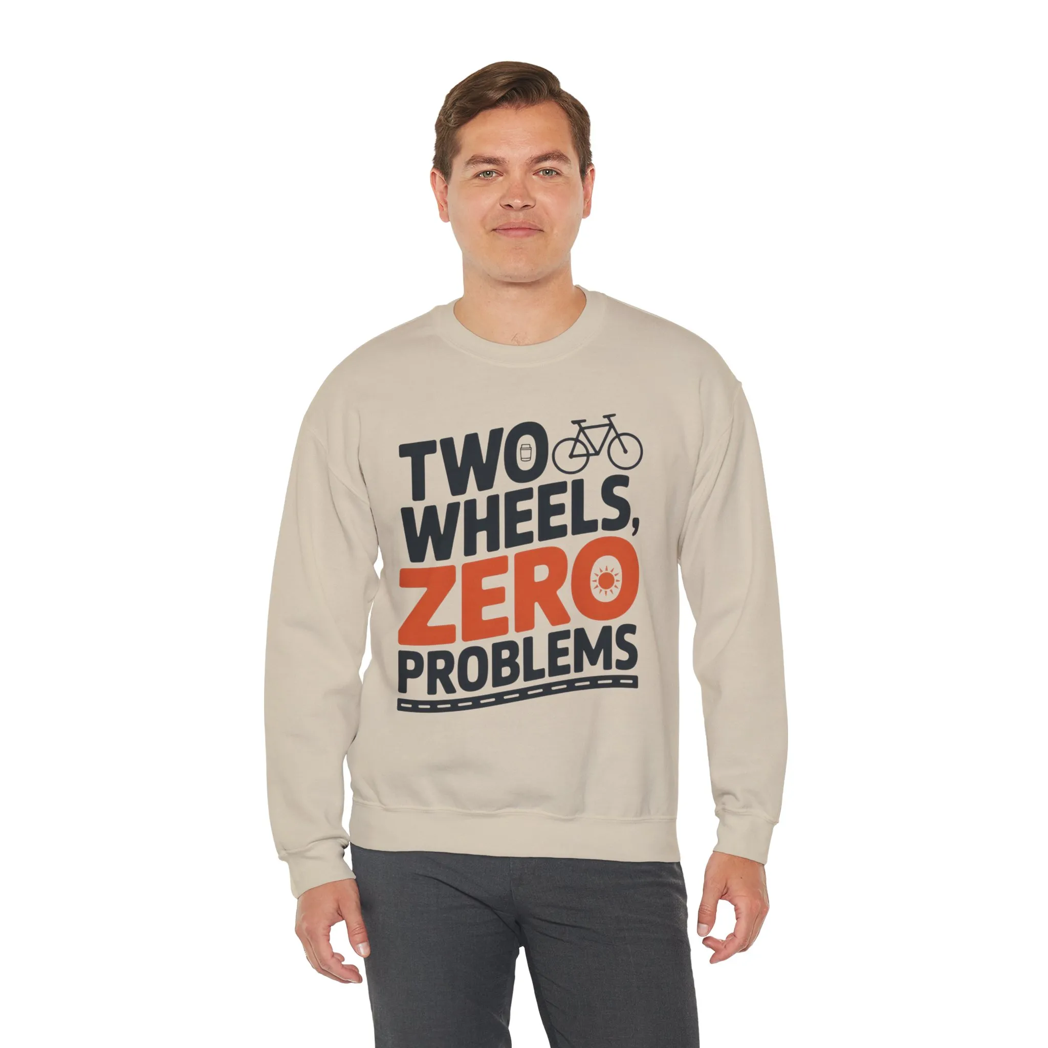 Mens Heavy Blend™ Crewneck Sweatshirt, Two Wheels Zero Problems Mens Casual Biker Sweatshirt, Gift for Cyclists - Image 6