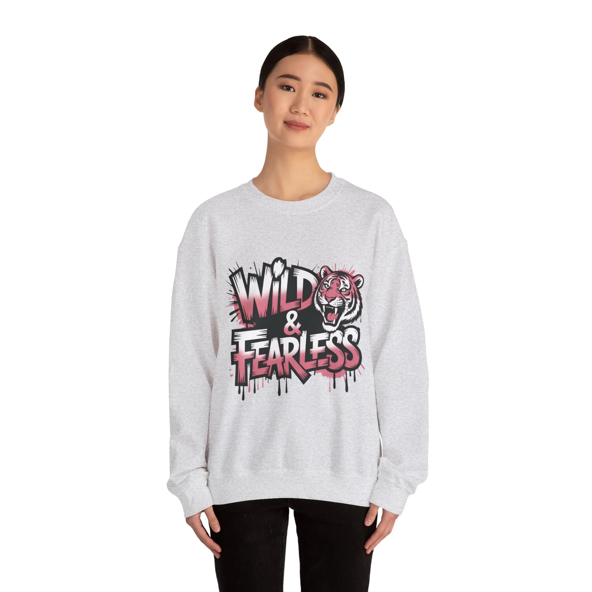 Women's Sweatshirt Wild & Fearless, Tiger Graffiti Graphic Pullover, Bold Urban Streetwear Top - Image 5