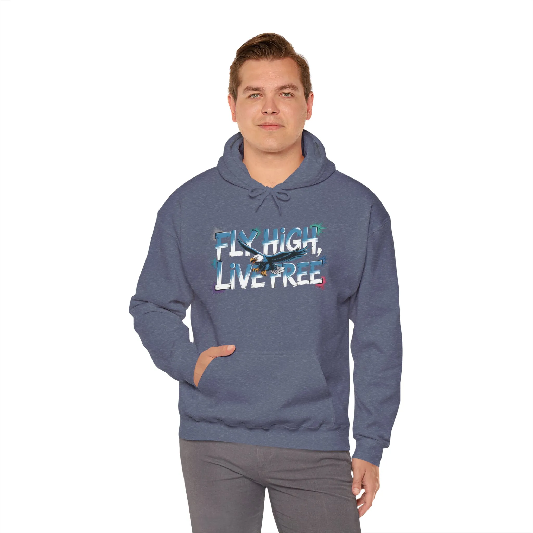 Mens Heavy Blend™ Hooded Sweatshirt, Fly High Live Free Eagle Mens Hoodie Streetwear - Image 32