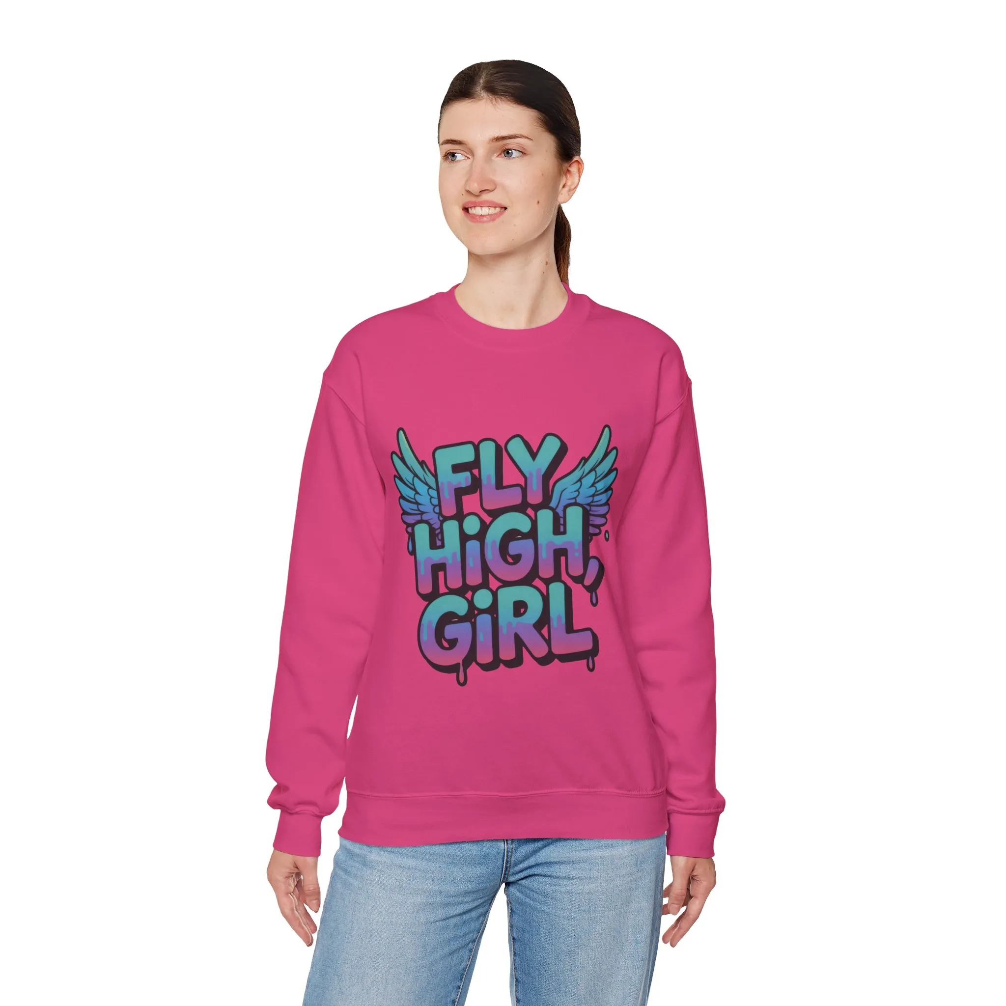 Women's Sweatshirt Fly High Girl, Graffiti Drip Angel Wings Streetwear Pullover Top - Image 27