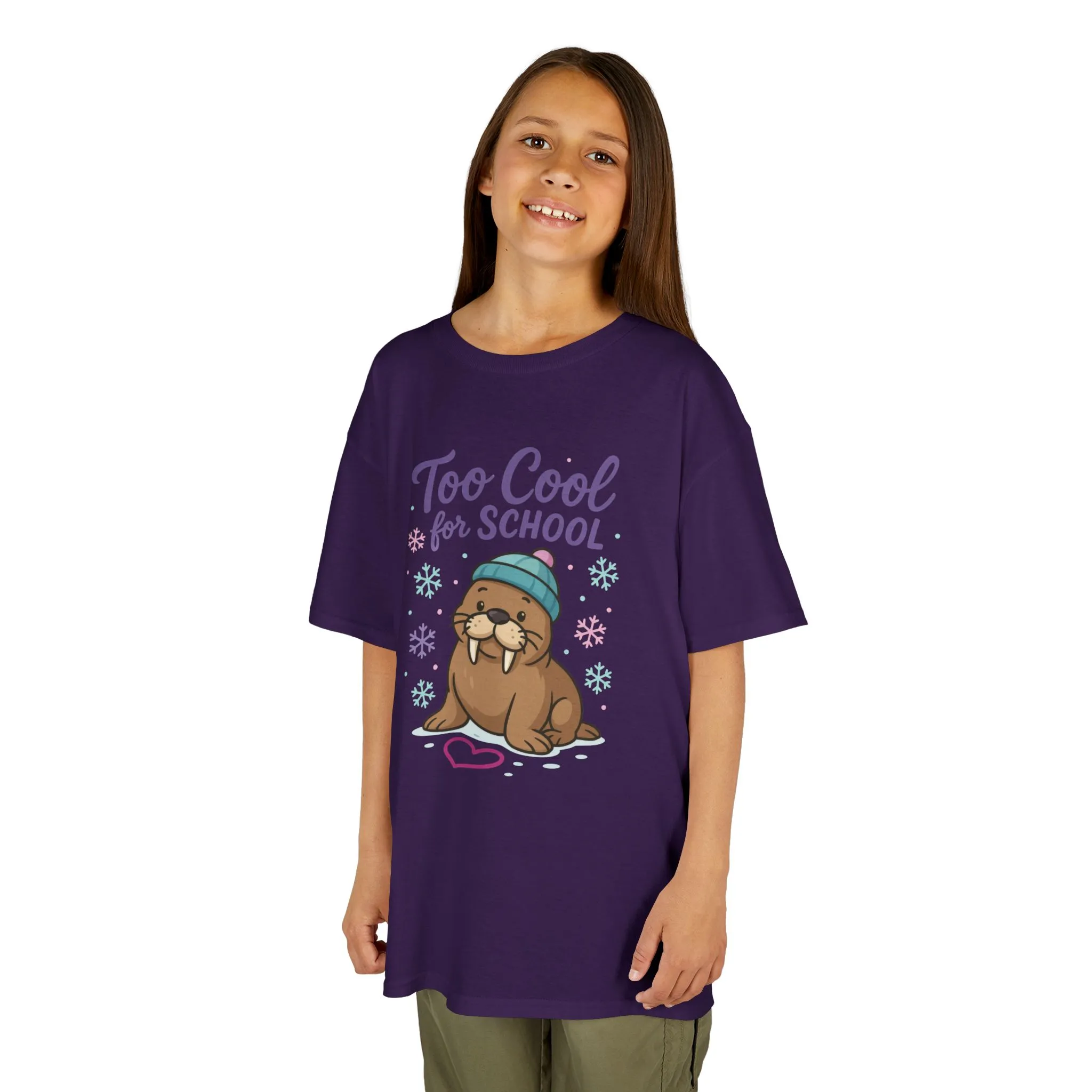 Kids Heavy Cotton™ Tee, Kids Too Cool for School Walrus T-Shirt, Cute Animal Graphic Tee, Funny Winter Shirt - Image 20