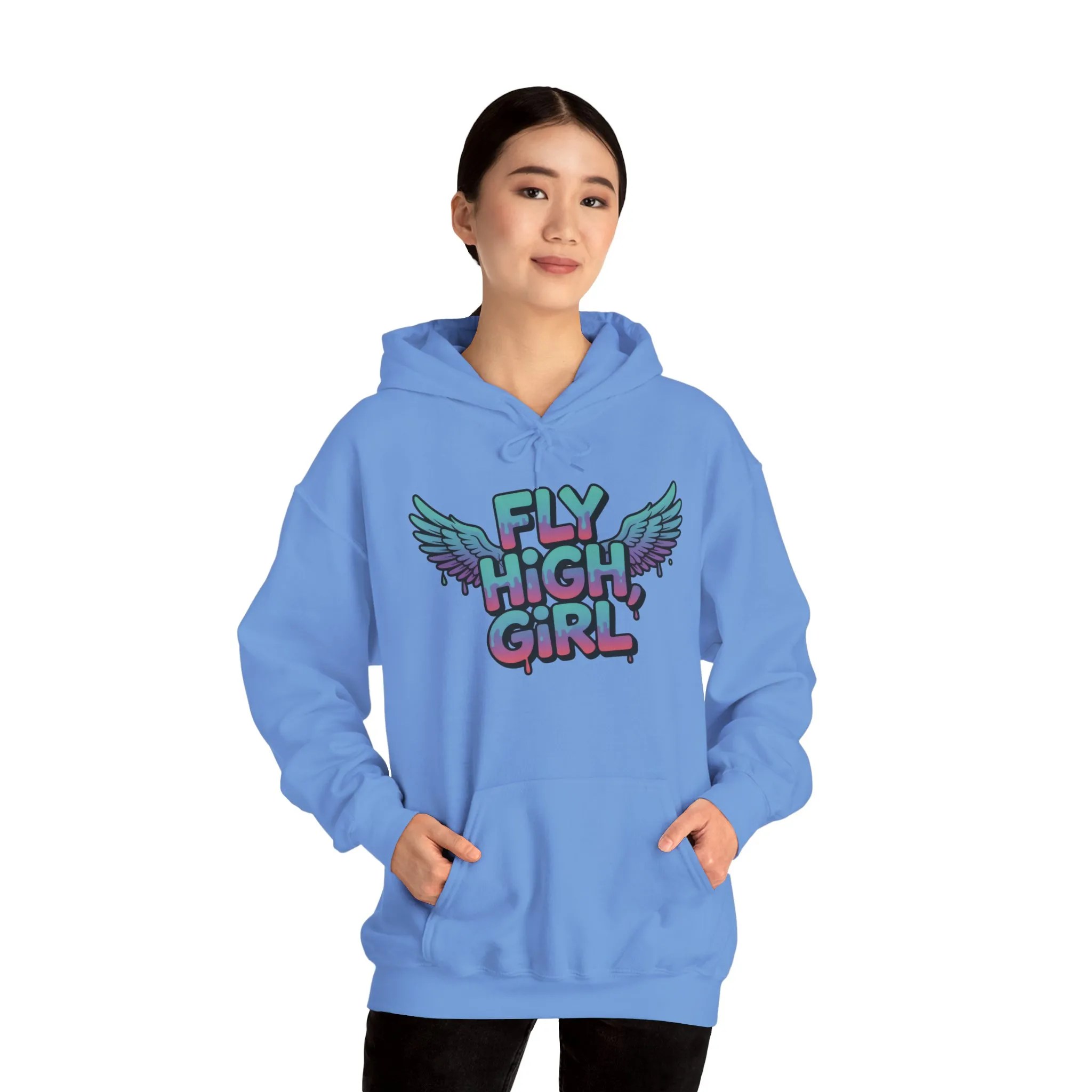 Women's Hoodie Fly High Girl, Angel Wings Graffiti Drip Graphic Pullover, Streetwear Hoodie - Image 15