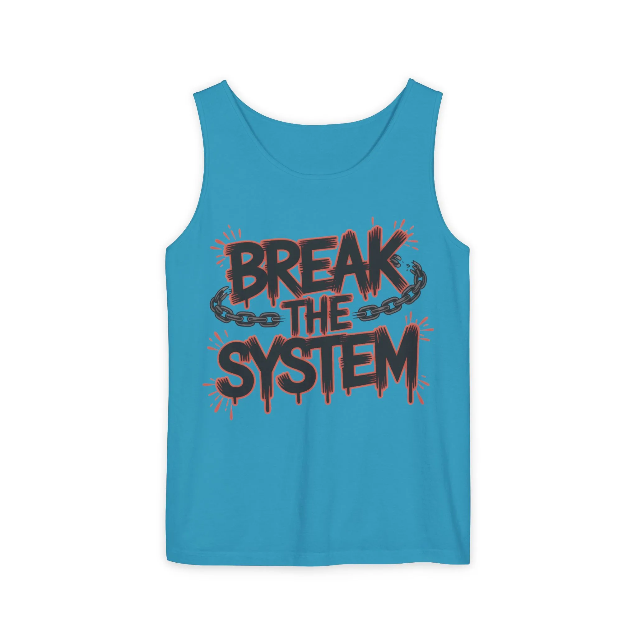 Men's Garment-Dyed Tank Top, Break the System Tank Top, Graphic Protest Muscle Tee, Streetwear Activist Summer Top - Image 2