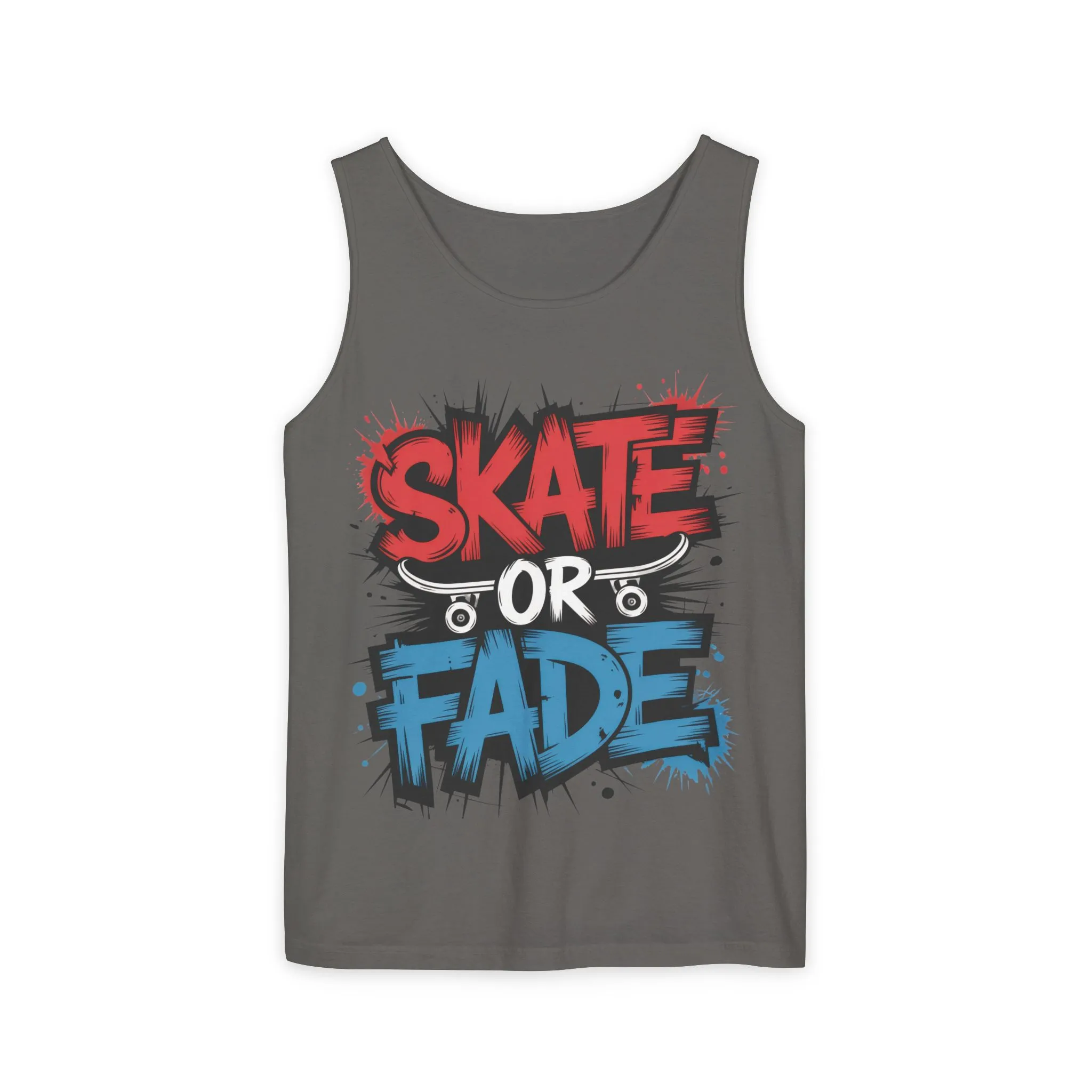 Skate Or Fade Men's Tank Top, Graffiti Skateboard Graphic Muscle Shirt, Urban Streetwear Sleeveless Top, Men's Garment-Dyed Tank Top - Image 6