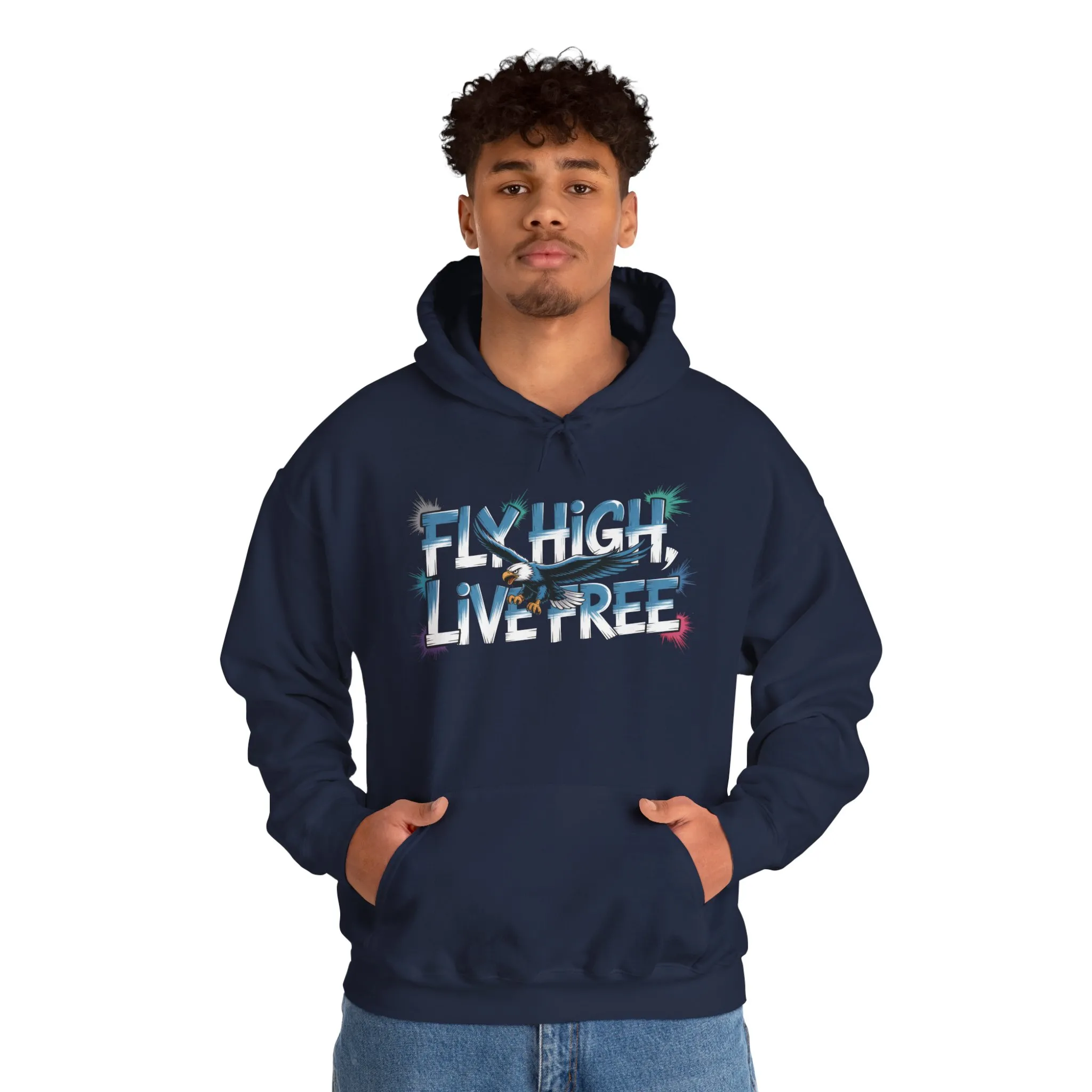 Mens Heavy Blend™ Hooded Sweatshirt, Fly High Live Free Eagle Mens Hoodie Streetwear - Image 27