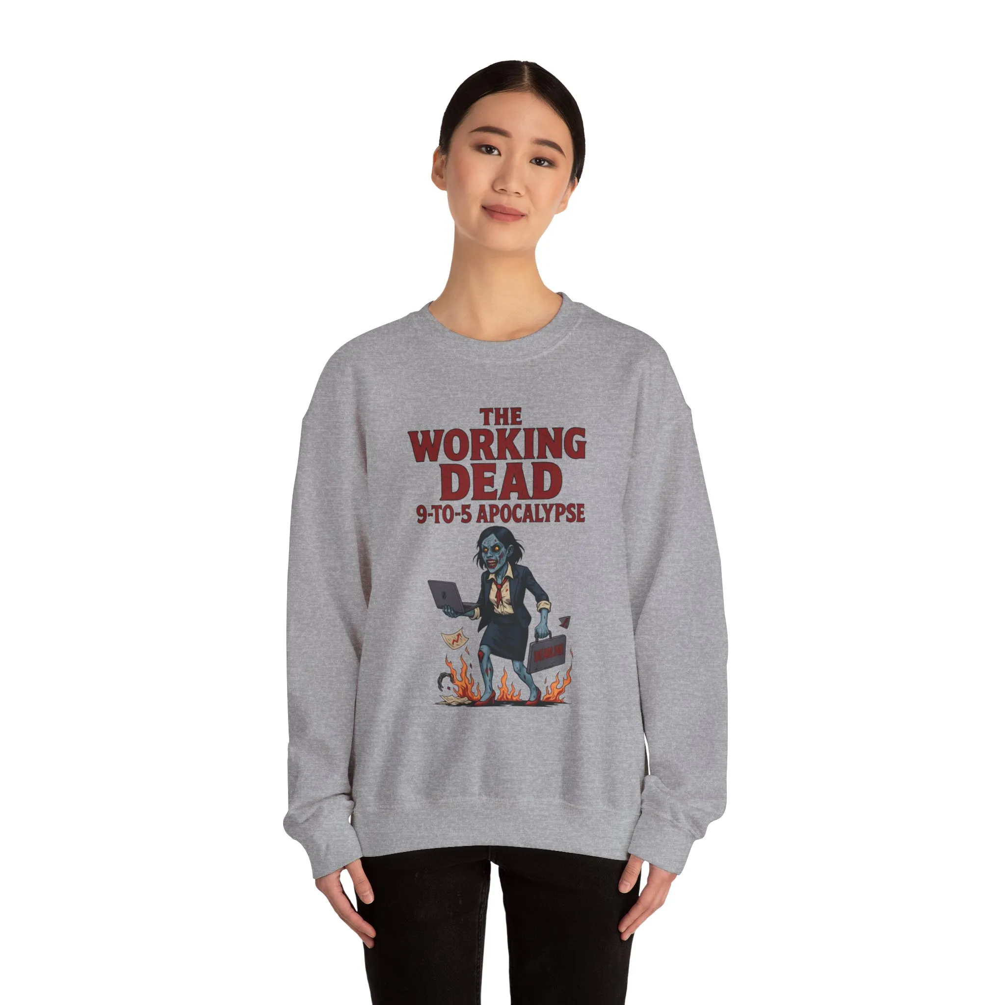 Women's The Working Dead 9-to-5 Apocalypse Sweatshirt, Funny Office Zombie Horror Pullover, Halloween Zombie Work Top - Image 8