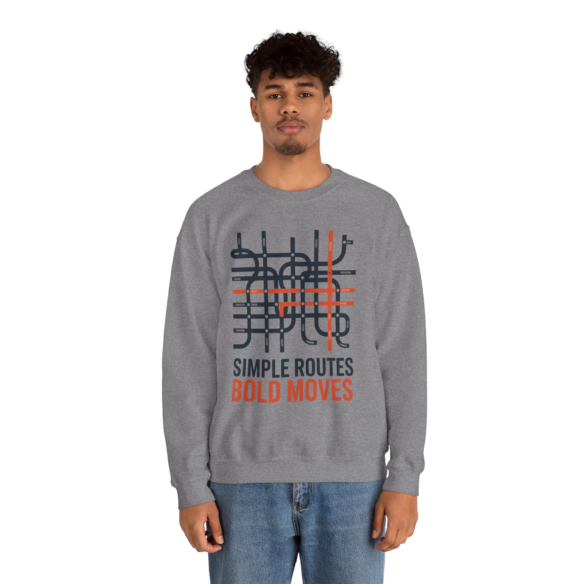 Mens Heavy Blend™ Crewneck Sweatshirt, Simple Routes Bold Moves Sweatshirt, Minimalist Metro Map Graphic Pullover - Image 19