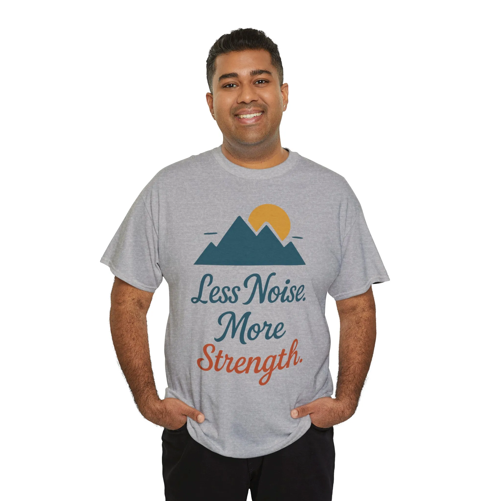Mens Less Noise More Strength Mountain T-Shirt, Motivational Gym Hiking Tee - Image 12