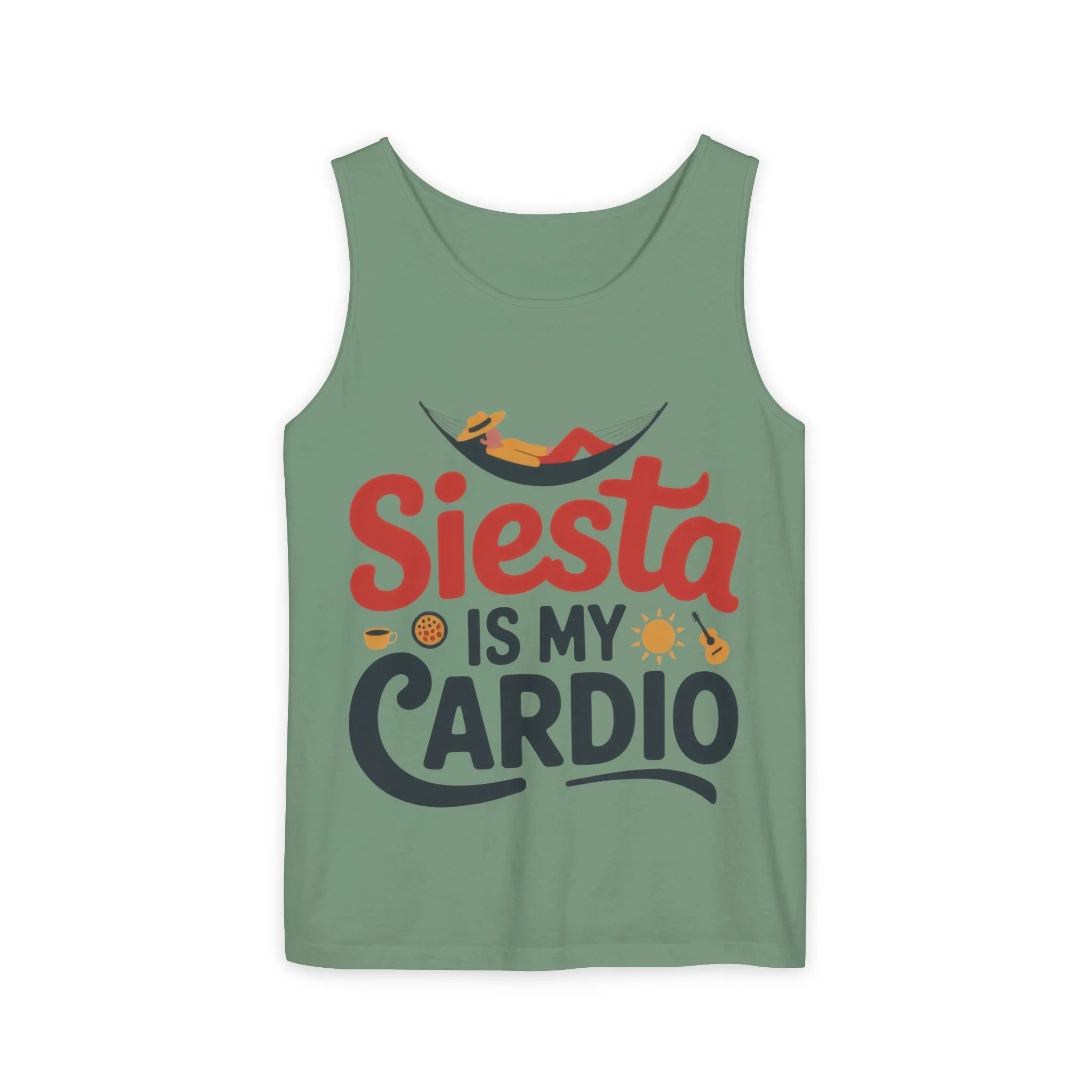 Mens Garment-Dyed Tank Top, Siesta Is My Cardio Funny Mens Tank Top Spain Humor - Image 9
