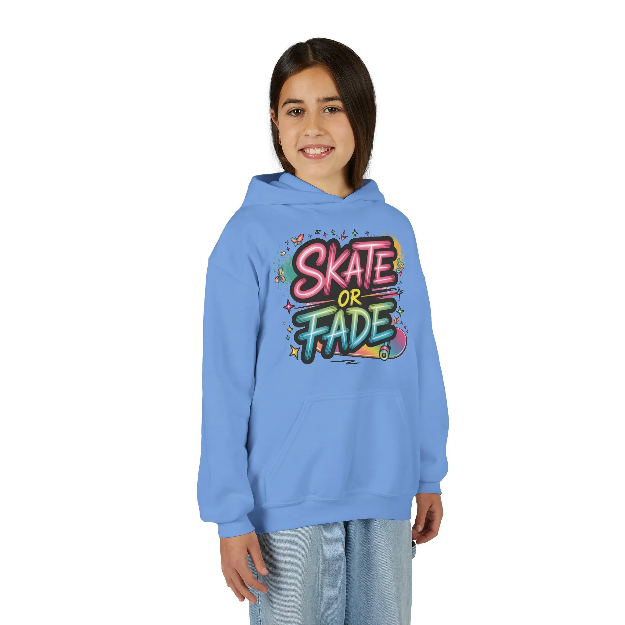 Youth Heavy Blend Hooded Sweatshirt, Skate Or Fade Girls Shirt, Colorful Graffiti Skateboarding Hoodie - Image 10