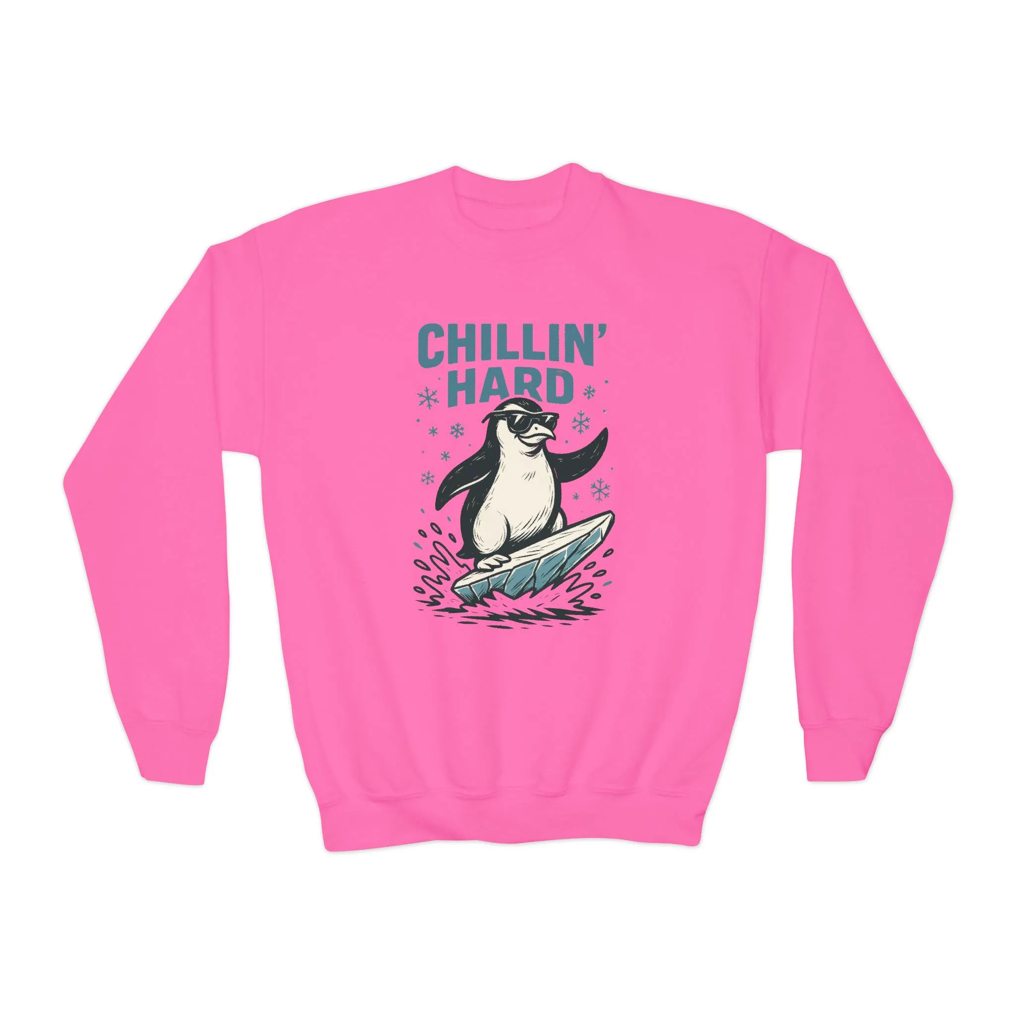 Youth Crewneck Sweatshirt, Kids Chillin Hard Penguin Sweatshirt, Funny Cool Animal Pullover for Children - Image 10