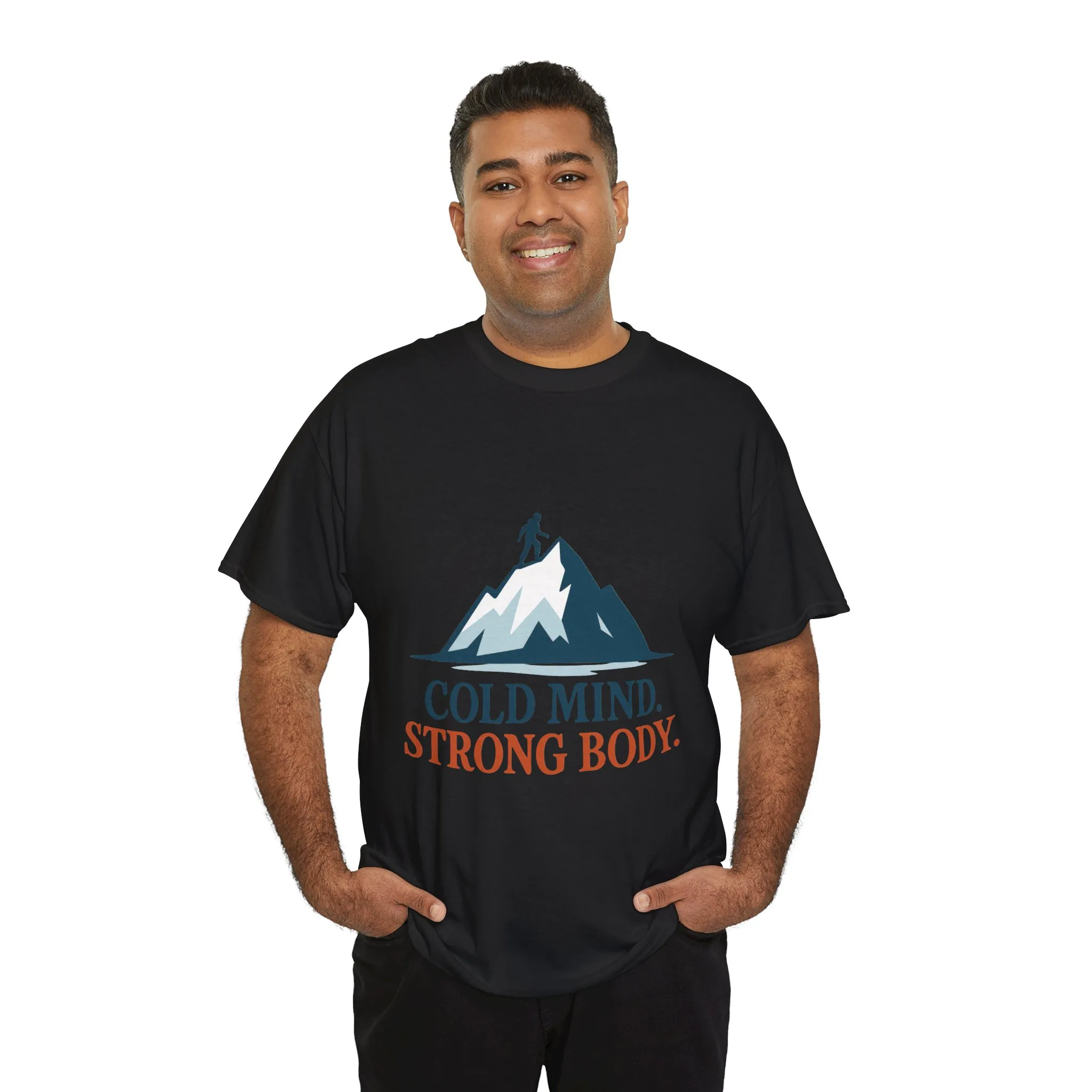 Cold Mind Strong Body Mens T-Shirt, Nordic Minimalist Mountain Hiking Tee - Image 6