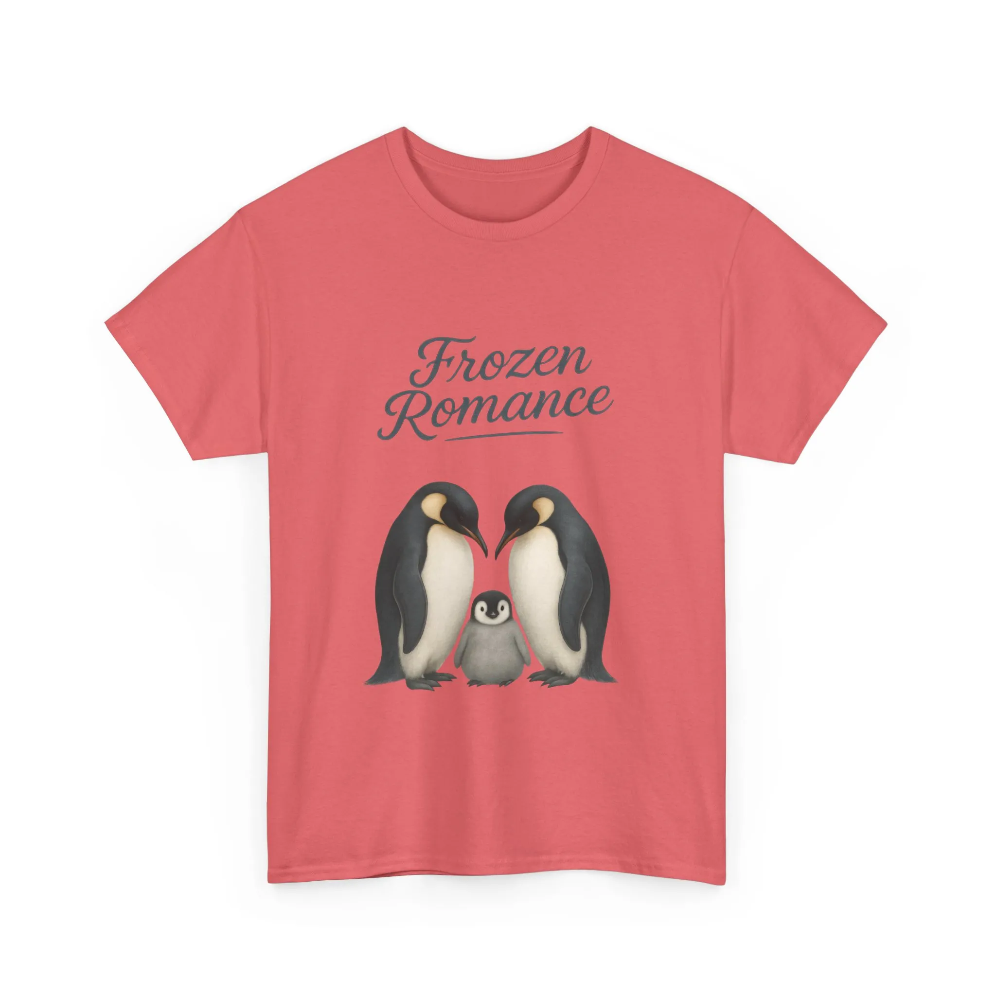 Womens Heavy Cotton Tee, Womens Frozen Romance Penguin T-Shirt, Cute Animal Graphic Tee, Love Birds Shirt Gift - Image 7