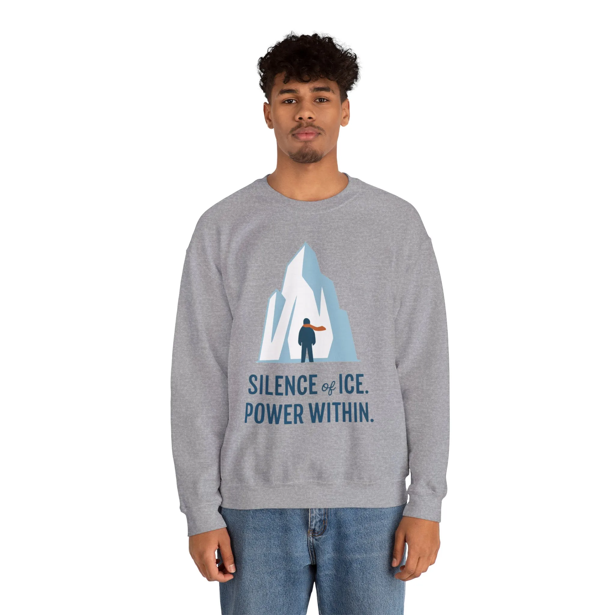 Mens Heavy Blend™ Crewneck Sweatshirt, Silence of Ice Power Within Sweatshirt, Nordic Iceberg Minimalist Pullover