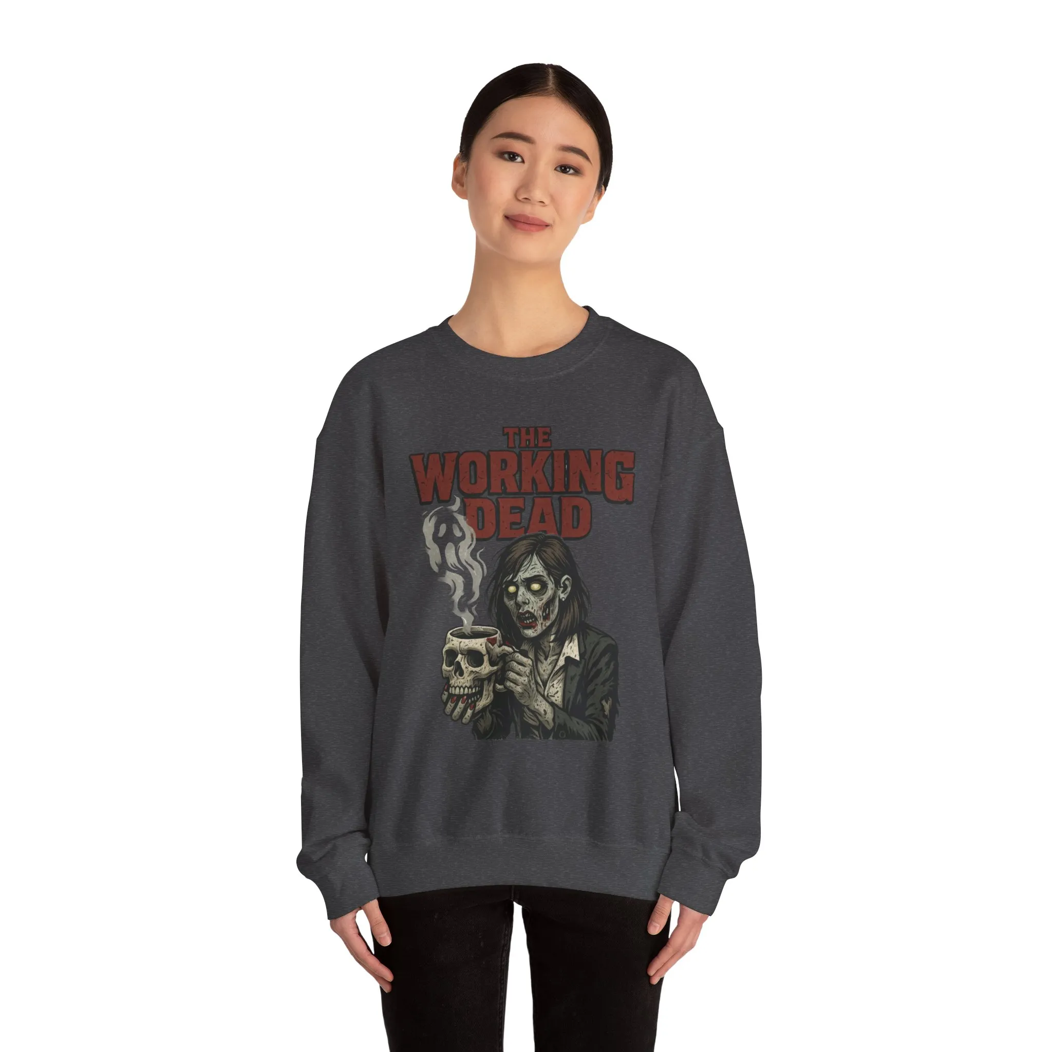 The Working Dead Women's Zombie Sweatshirt, Halloween Zombie Top, Work Humor Sweatshirt, Women's Heavy Blend™ Crewneck Sweatshirt - Image 14