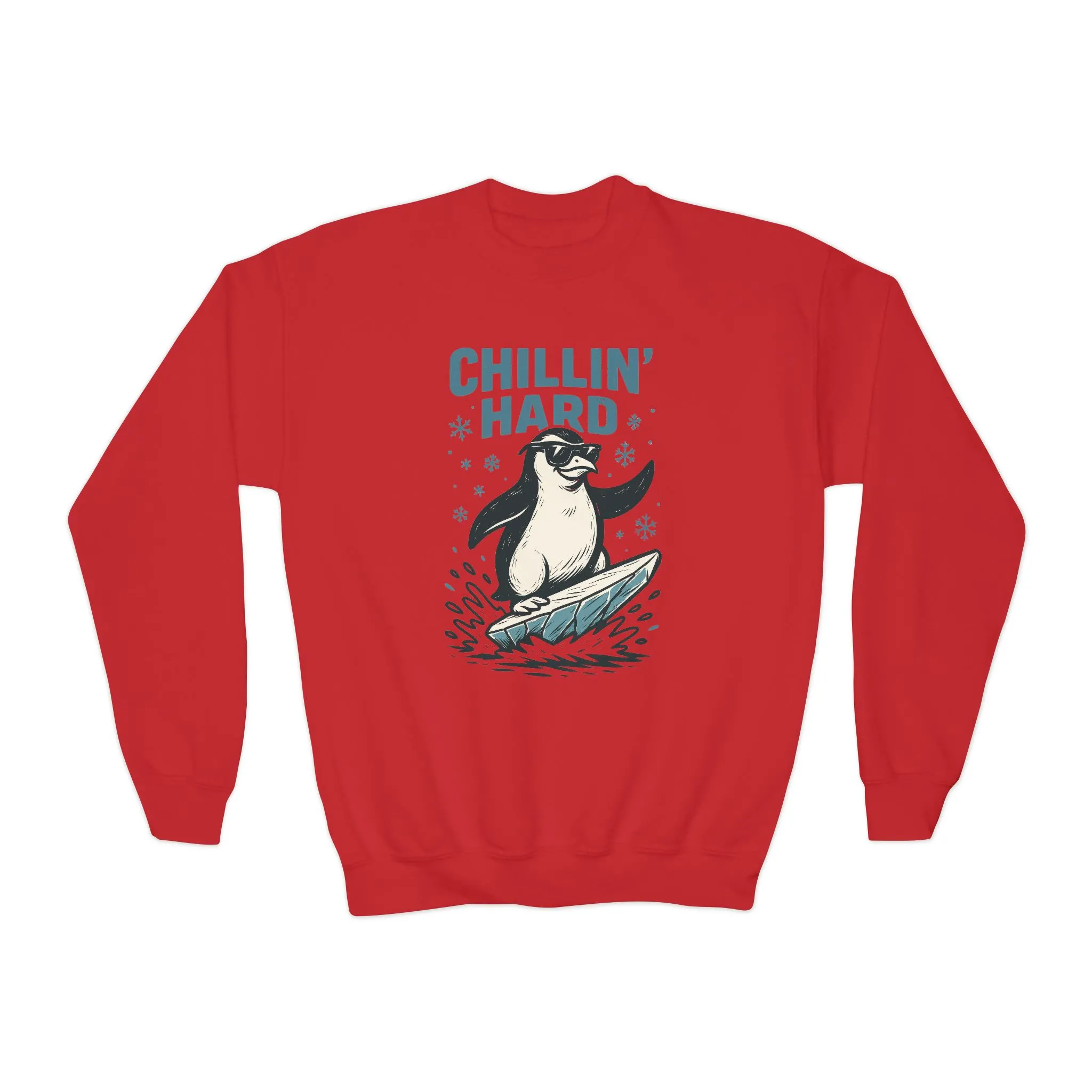 Youth Crewneck Sweatshirt, Kids Chillin Hard Penguin Sweatshirt, Funny Cool Animal Pullover for Children - Image 13