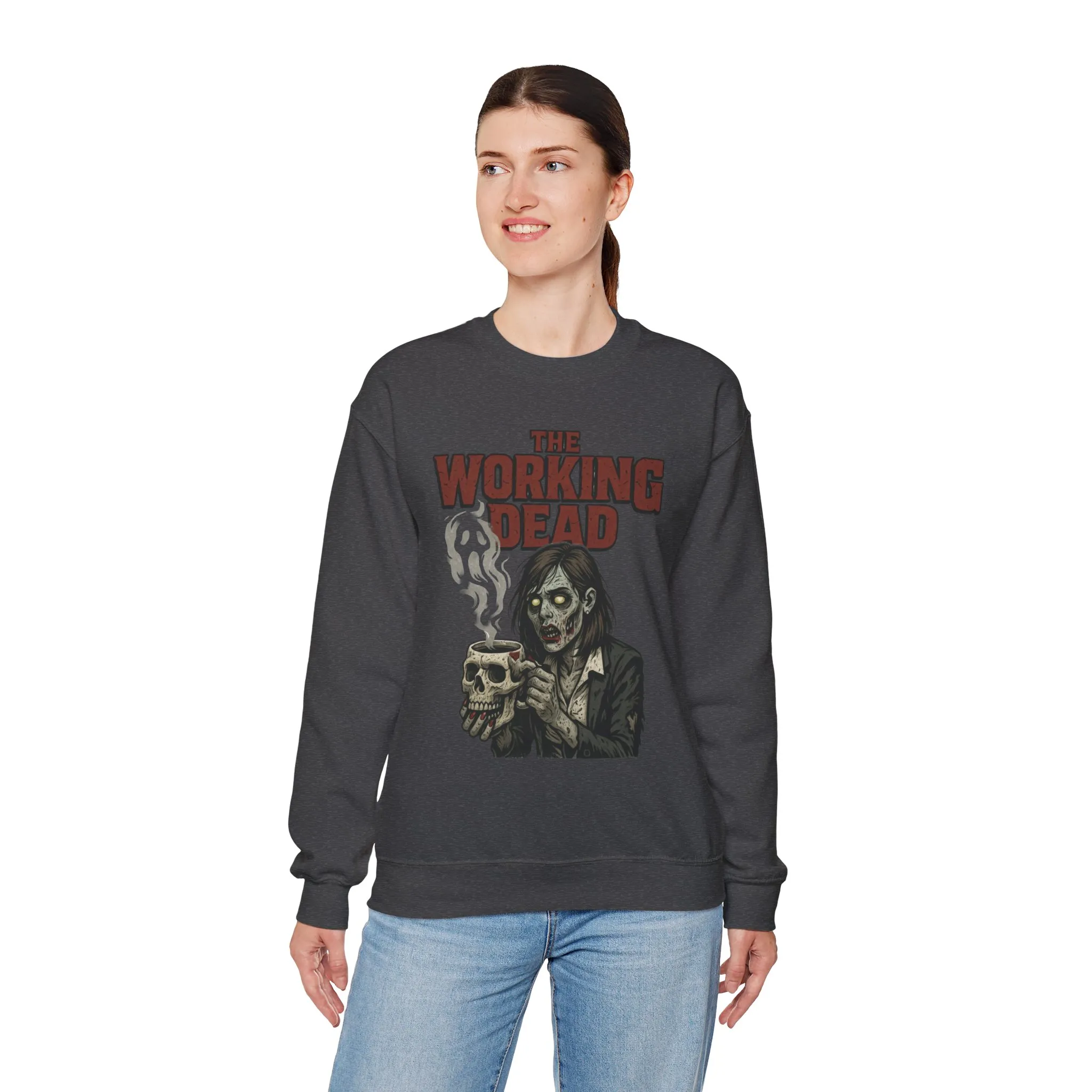 The Working Dead Women's Zombie Sweatshirt, Halloween Zombie Top, Work Humor Sweatshirt, Women's Heavy Blend™ Crewneck Sweatshirt - Image 15