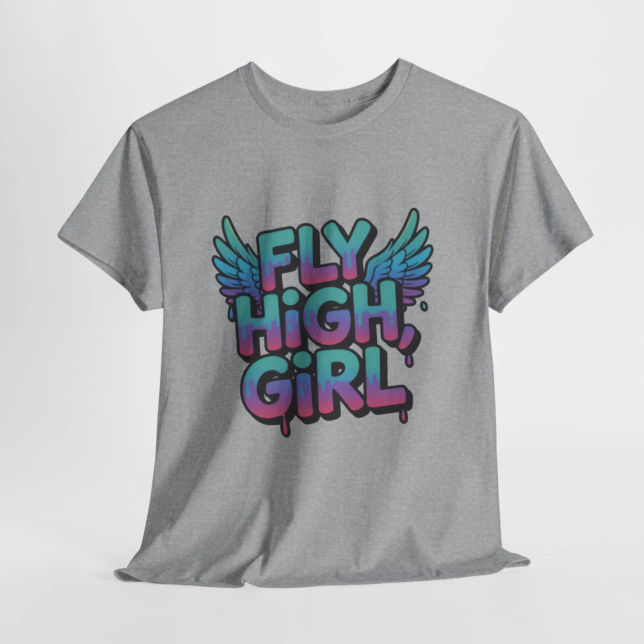 Women's Graphic Tee Fly High Girl, Angel Wings Graffiti Drip T-Shirt, Bold Streetwear Top - Image 7