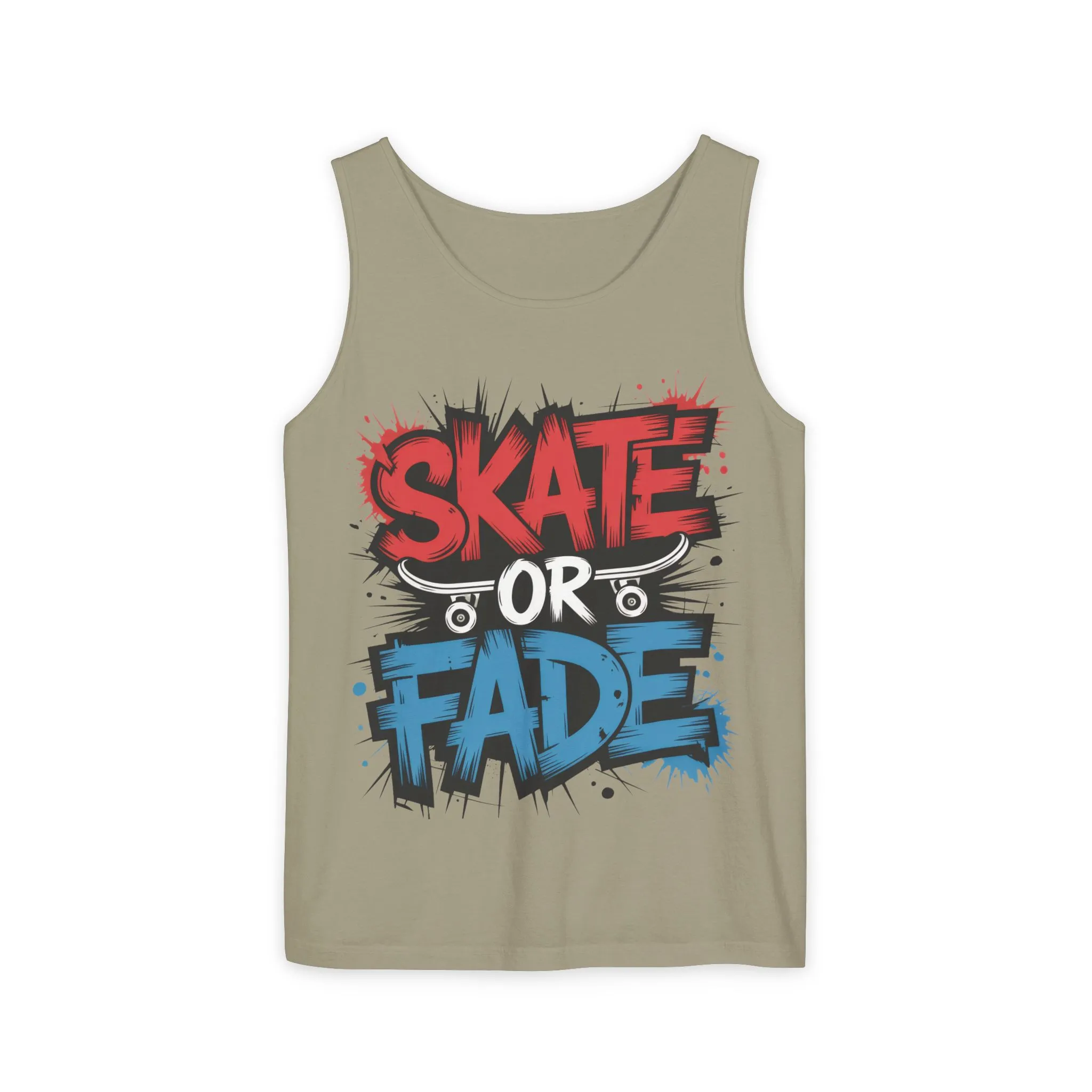 Skate Or Fade Men's Tank Top, Graffiti Skateboard Graphic Muscle Shirt, Urban Streetwear Sleeveless Top, Men's Garment-Dyed Tank Top - Image 4