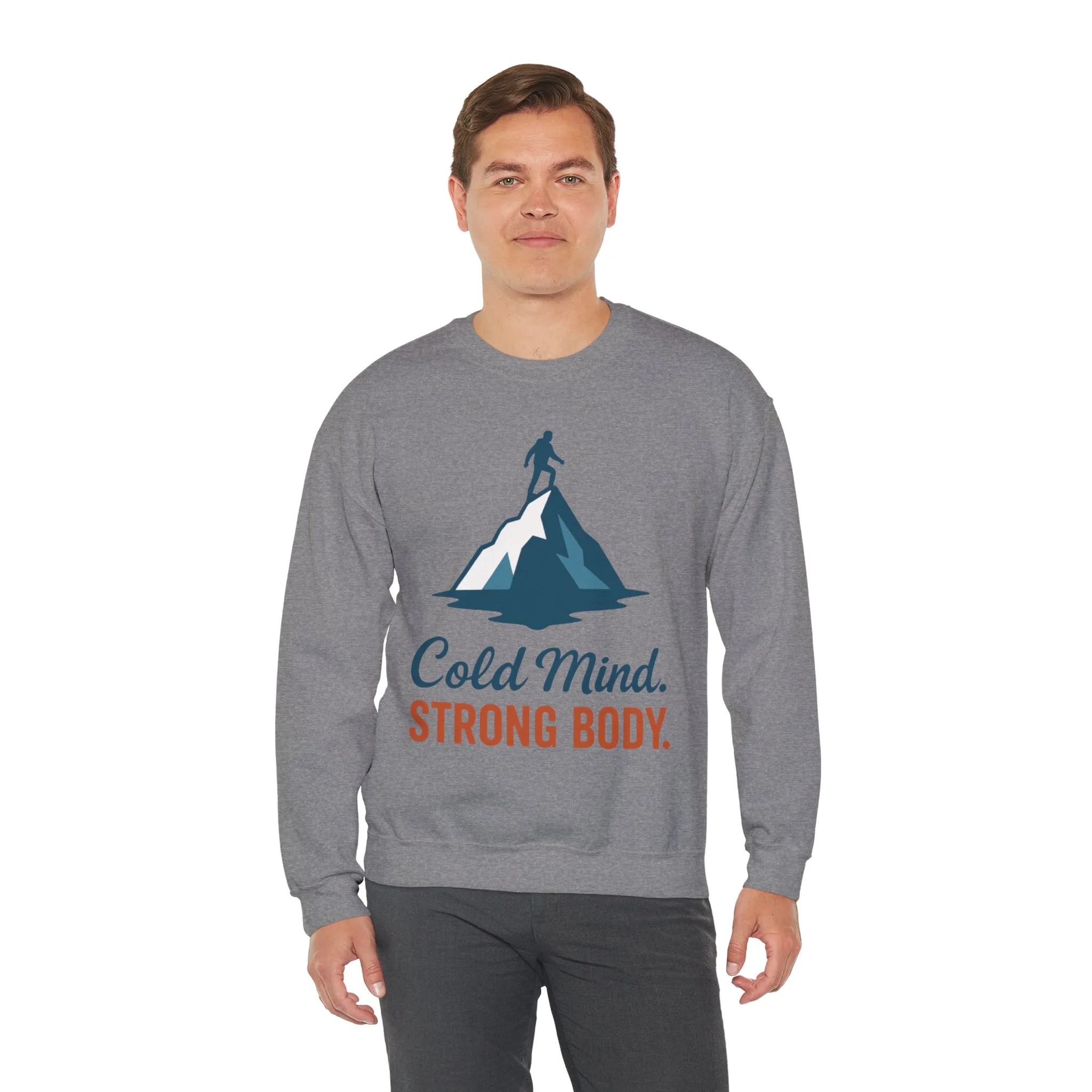 Mens Heavy Blend™ Crewneck Sweatshirt, Cold Mind Strong Body Sweatshirt, Nordic Mountain Minimalist Pullover - Image 4
