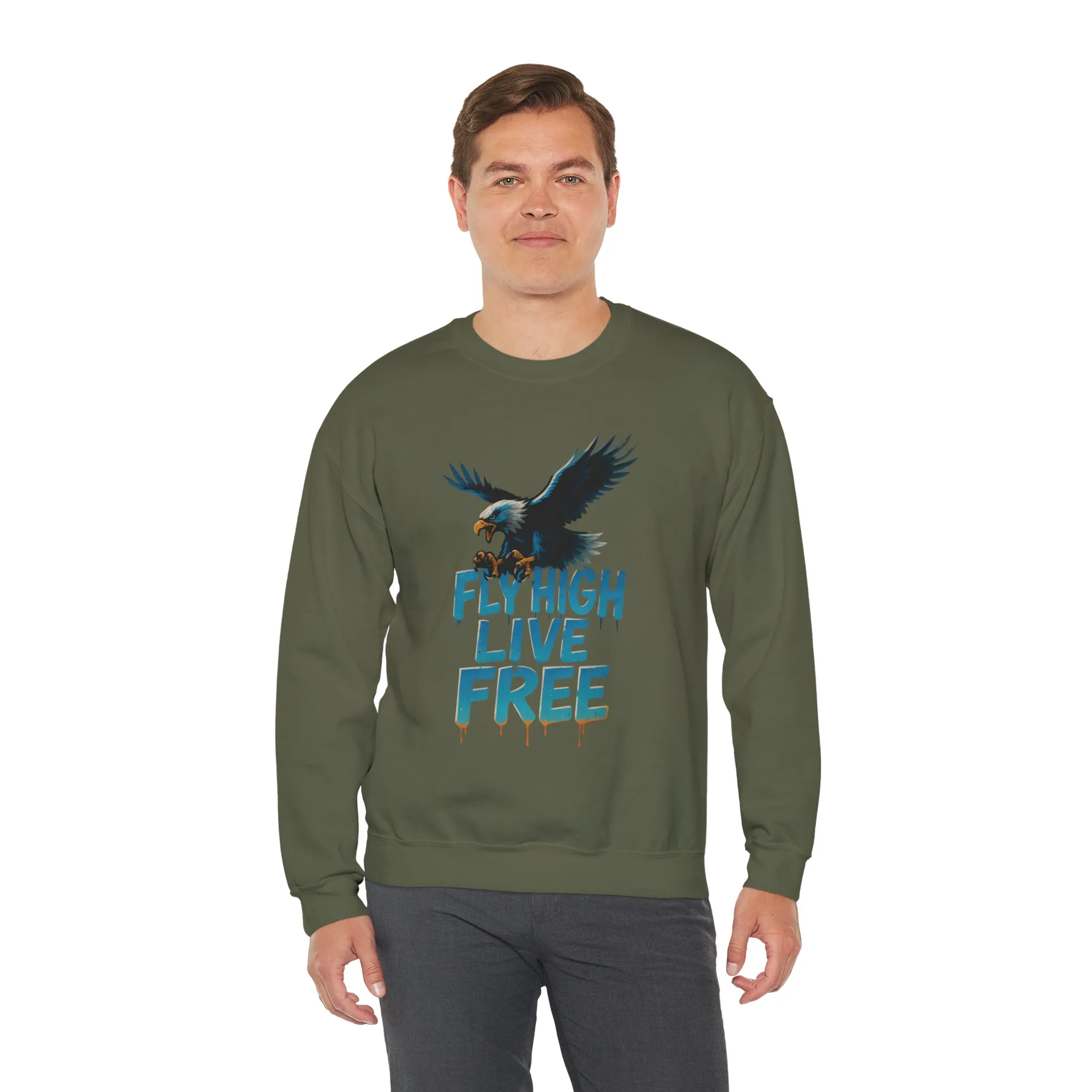 Mens Heavy Blend™ Crewneck Sweatshirt, Fly High Live Free Mens Eagle Graphic Sweatshirt - Image 12
